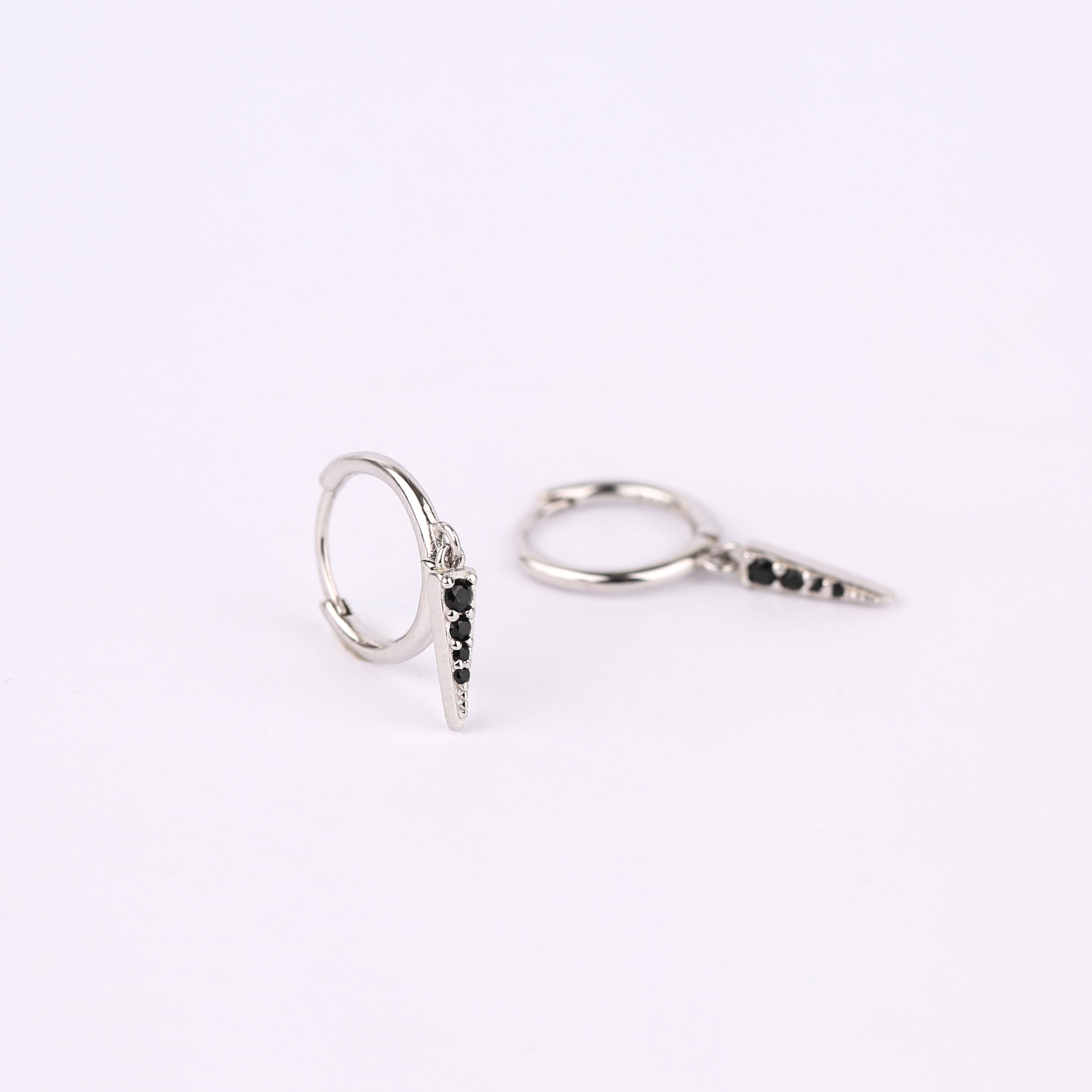 Black Stone Spike Hoop Earrings