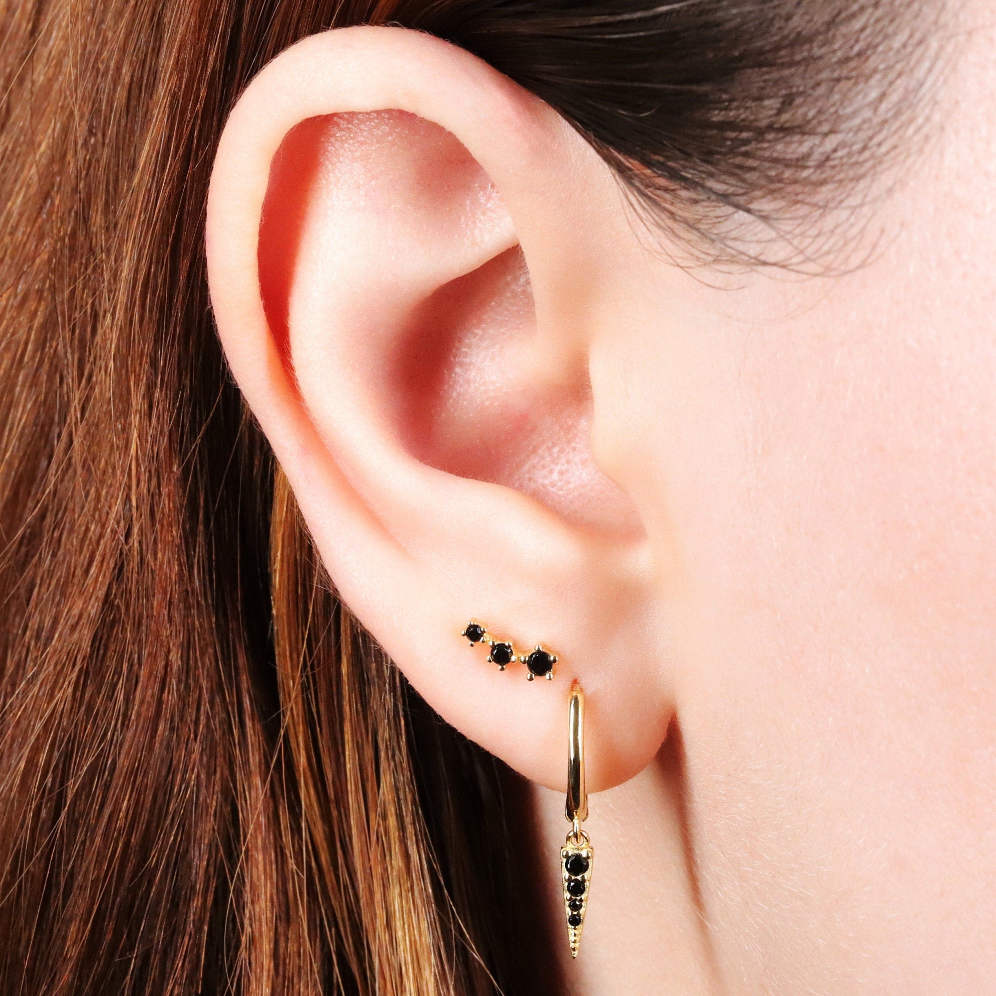 Black Stone Spike Hoop Earrings