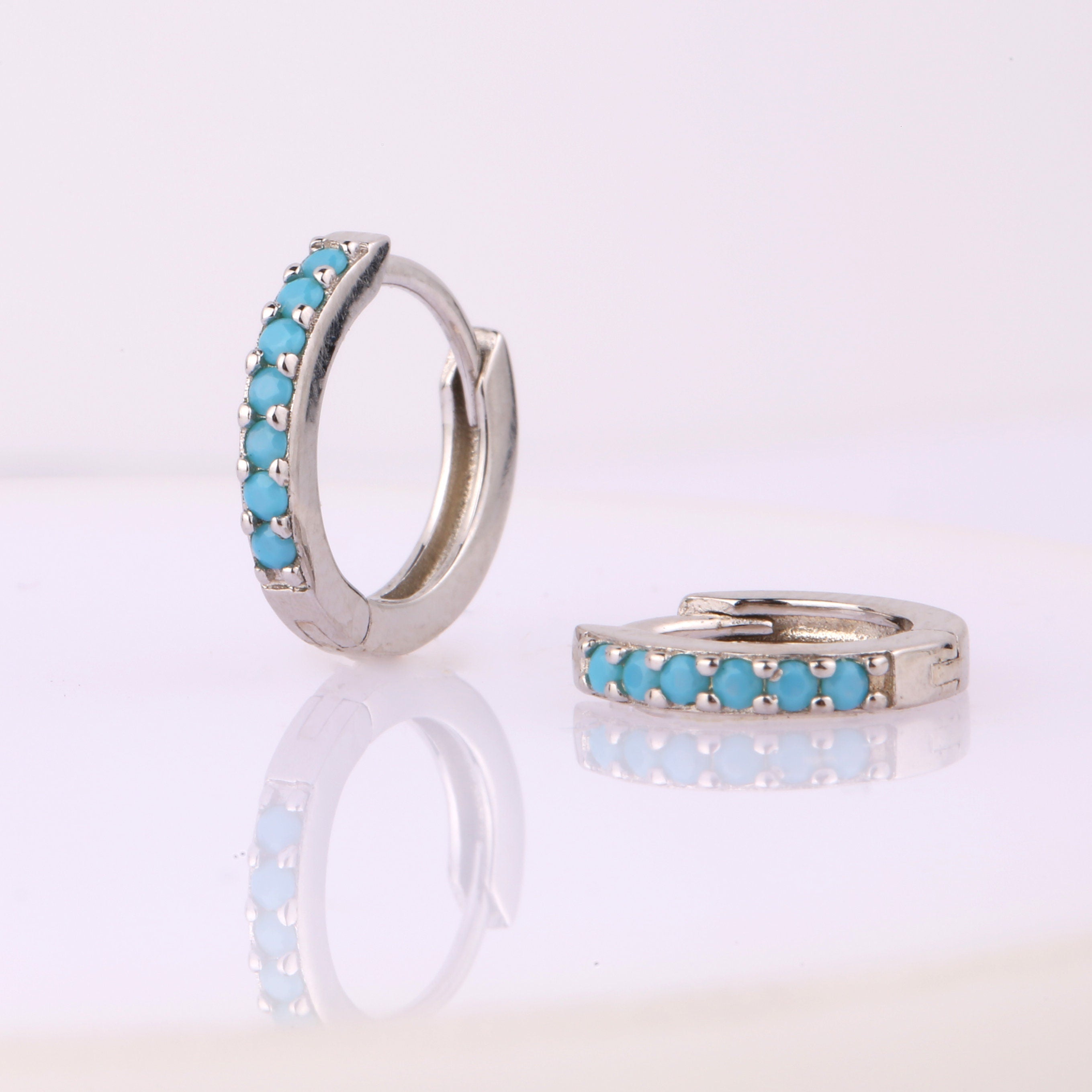 Turquoise Huggie Hoop Earrings in Sterling Silver
