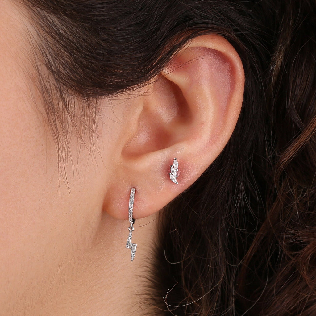 Lightning Bolt Huggie Drop Hoop Earrings
