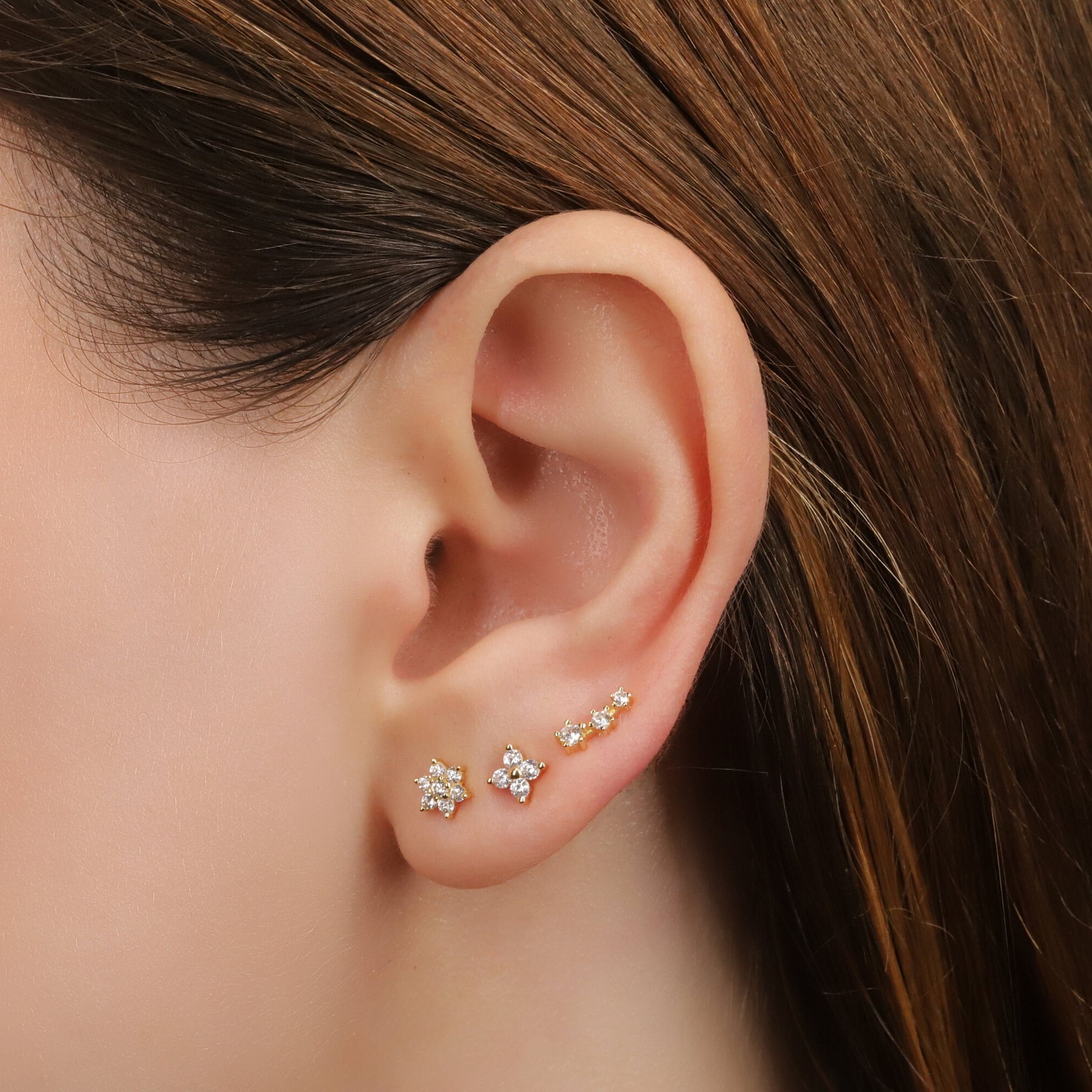 Dainty Diamond CZ Climber Stud Earrings