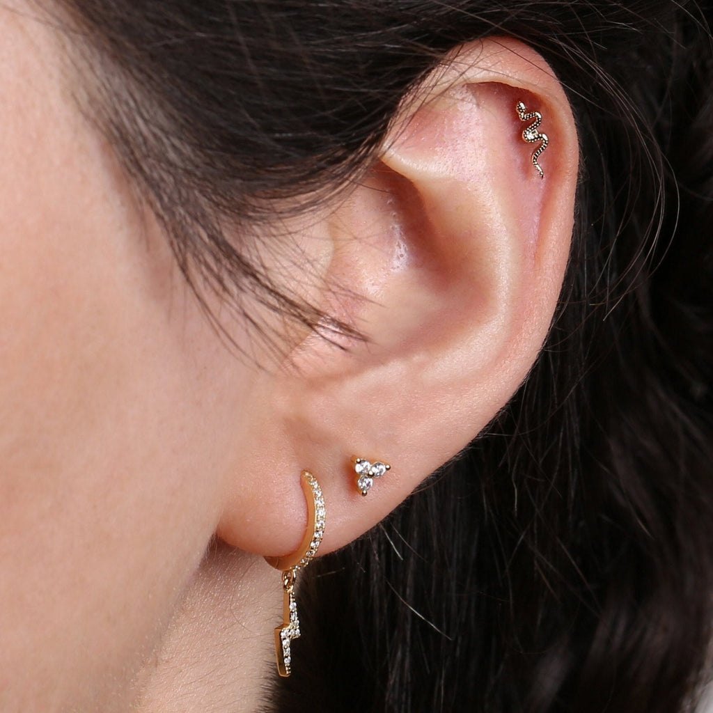 Tiny Snake Externally Threaded Flat Back Stud Earring in