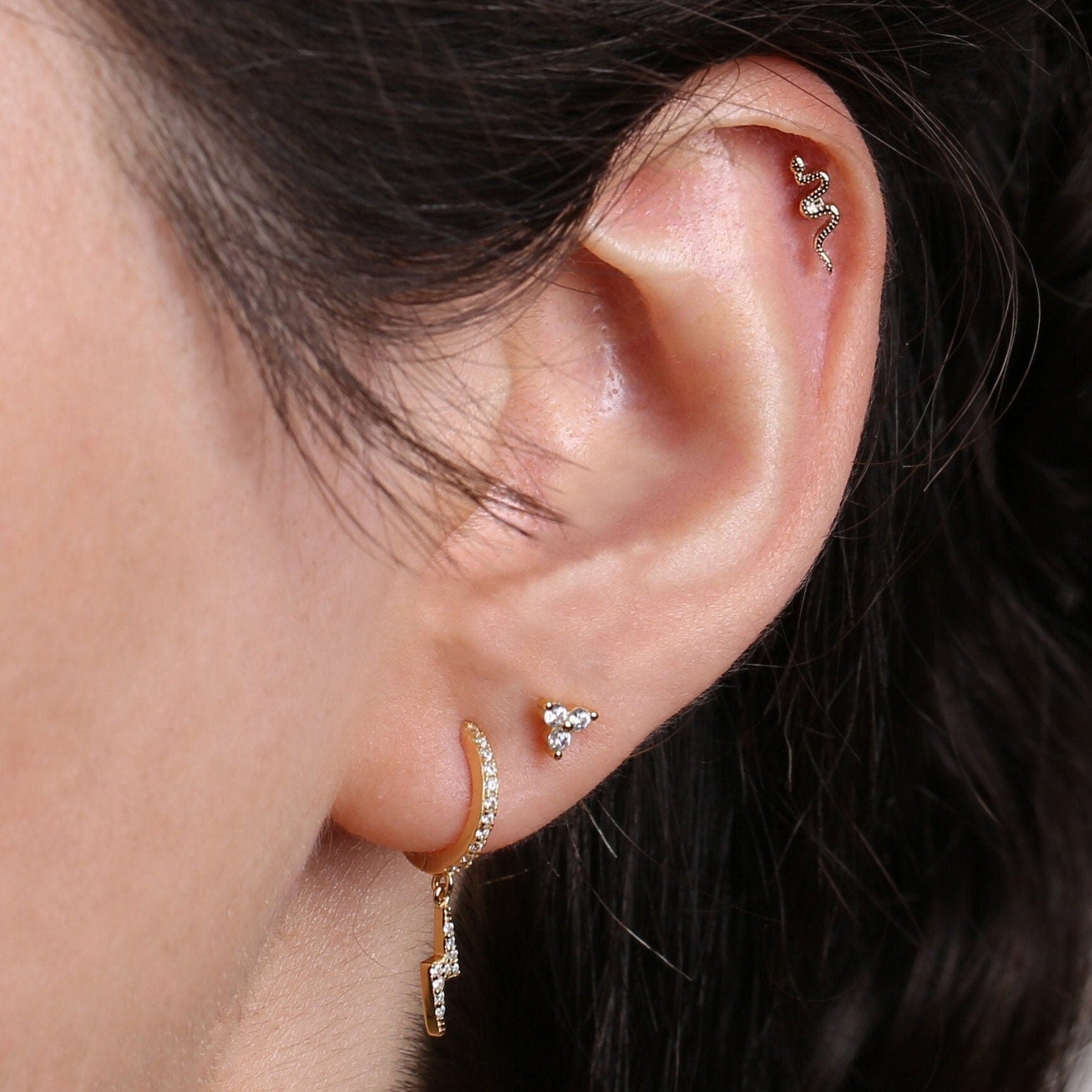 Tiny Snake Externally Threaded Flat Back Stud Earring in