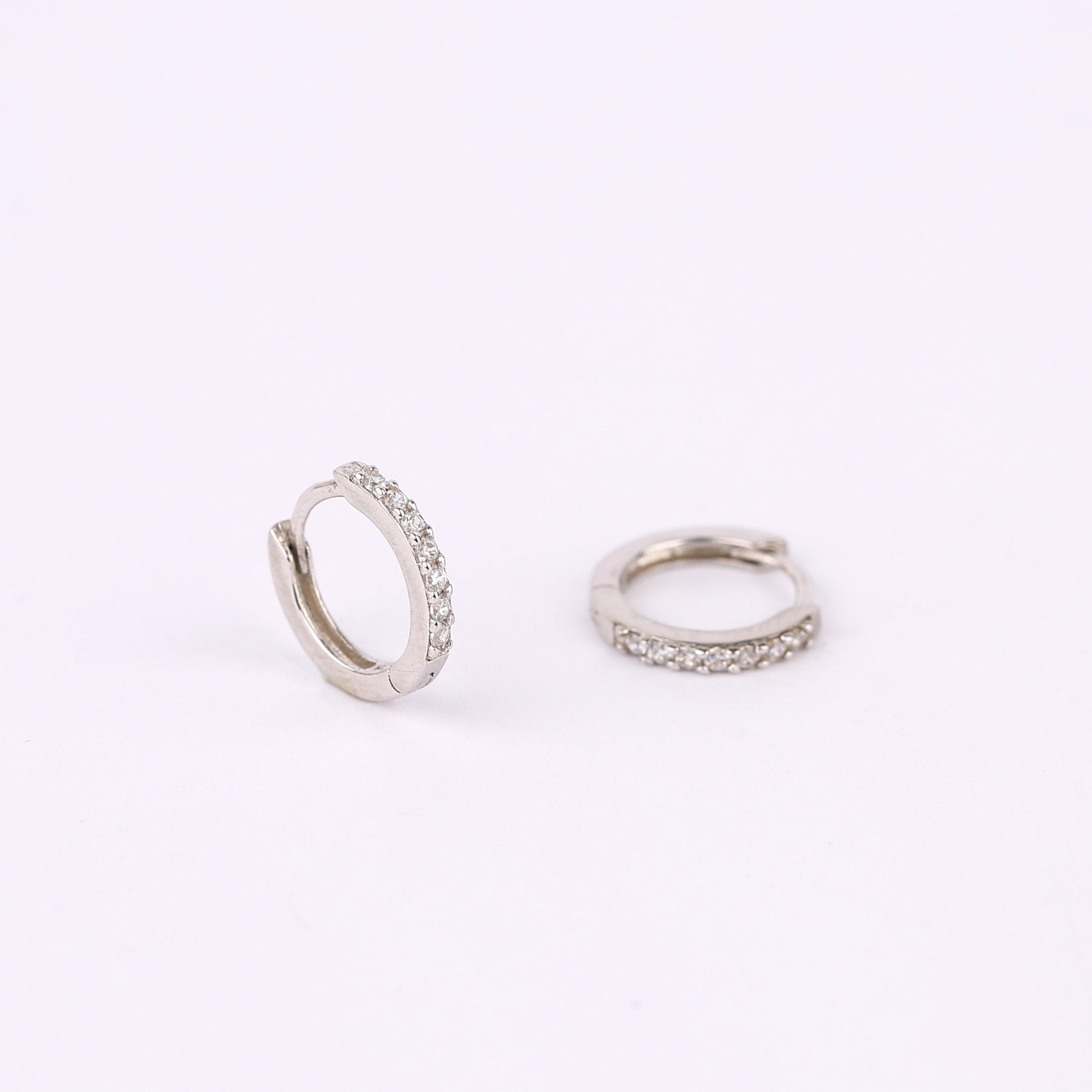 Diamond CZ Beaded Gold Huggie Hoop Earrings Set for Multiple