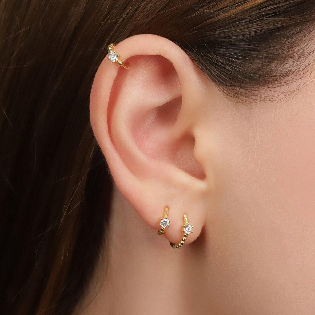 Tiny CZ Diamond Huggie Hoop Earrings