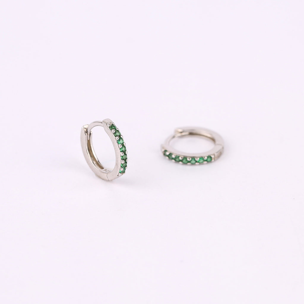 Tiny Emerald CZ Huggie Hoop Earrings