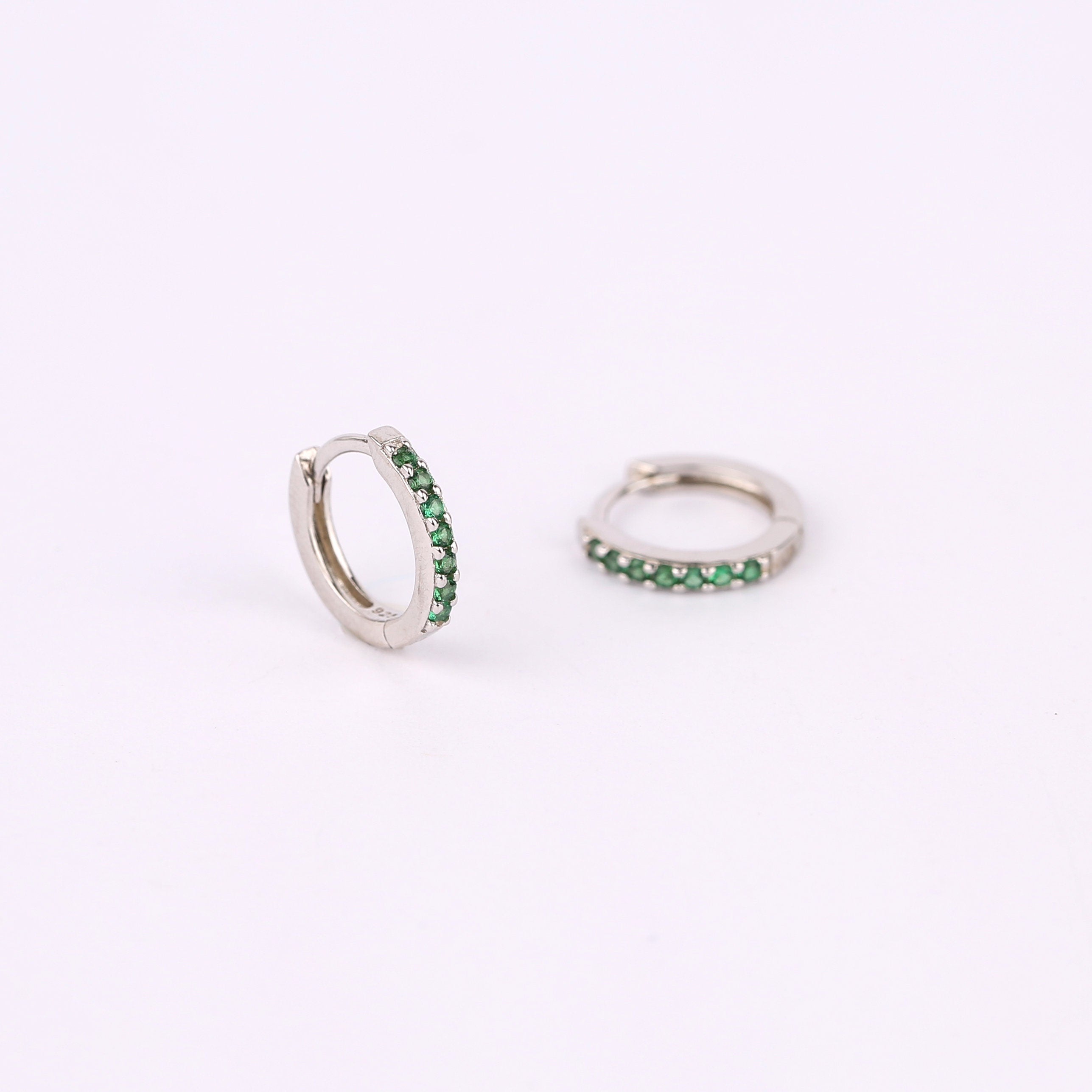 Tiny Emerald CZ Huggie Hoop Earrings