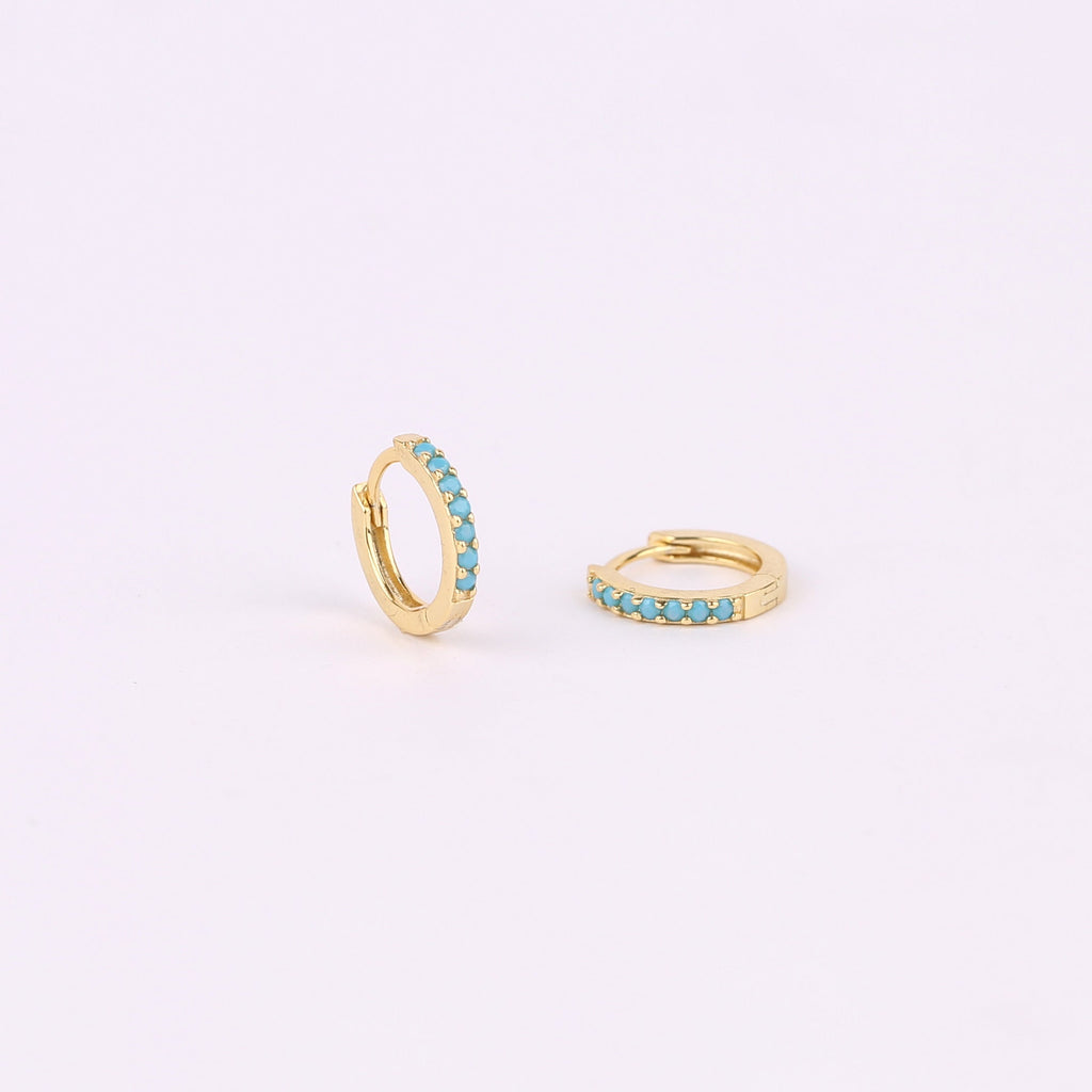 Turquoise Huggie Hoop Earrings in Sterling Silver