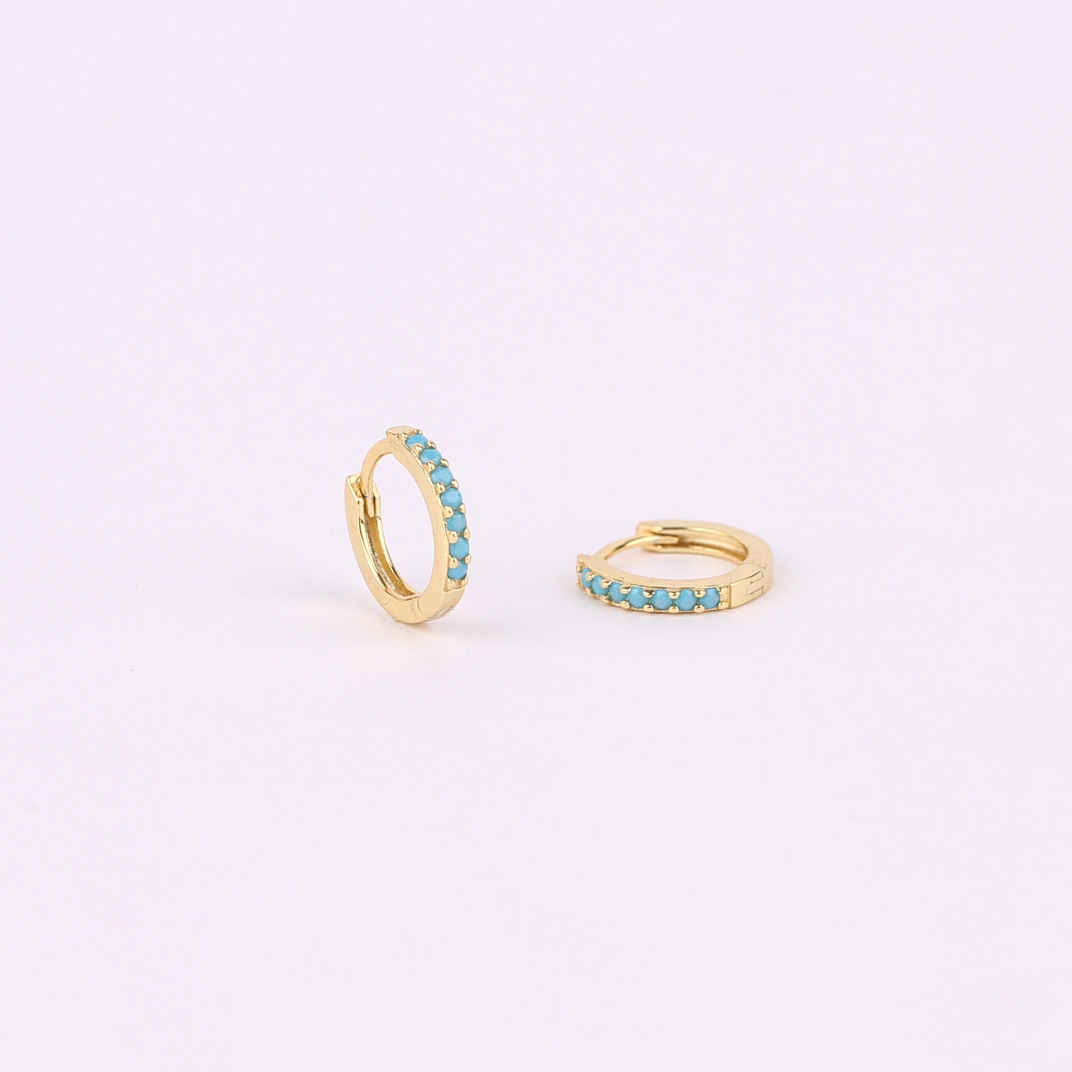 Turquoise Huggie Hoop Earrings in Sterling Silver