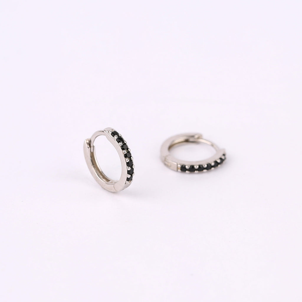 Black CZ Pave Huggie Hoop Earrings