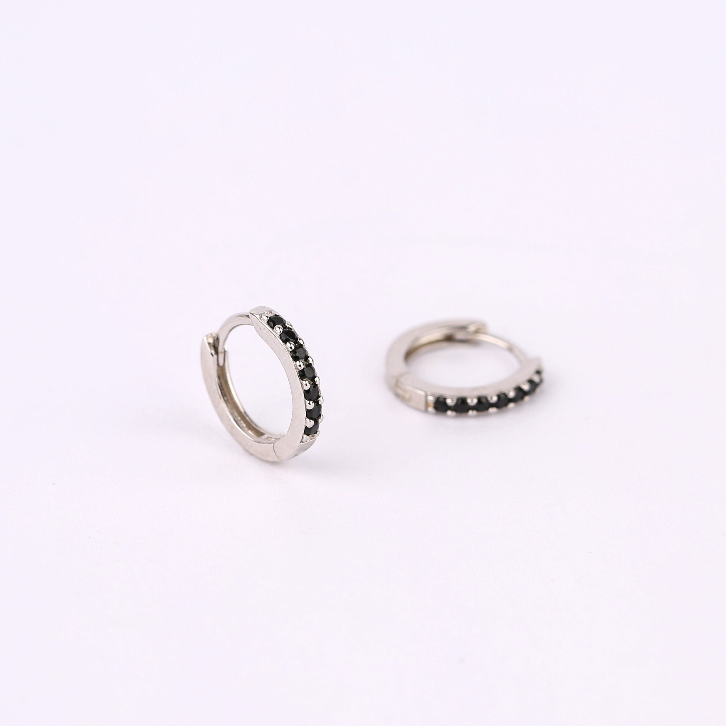 Black CZ Pave Huggie Hoop Earrings