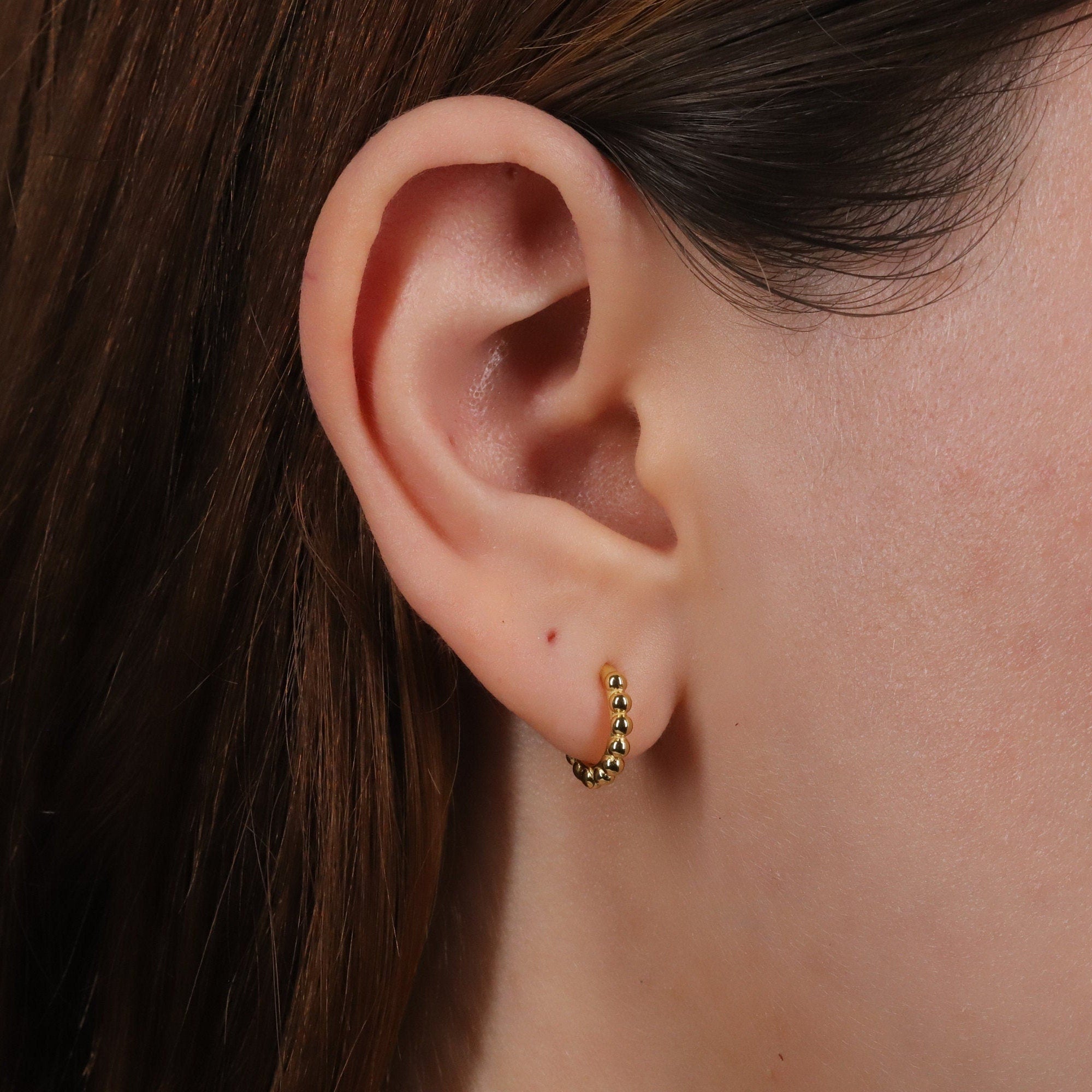 Dainty Gold Beaded Huggie Hoop Earrings