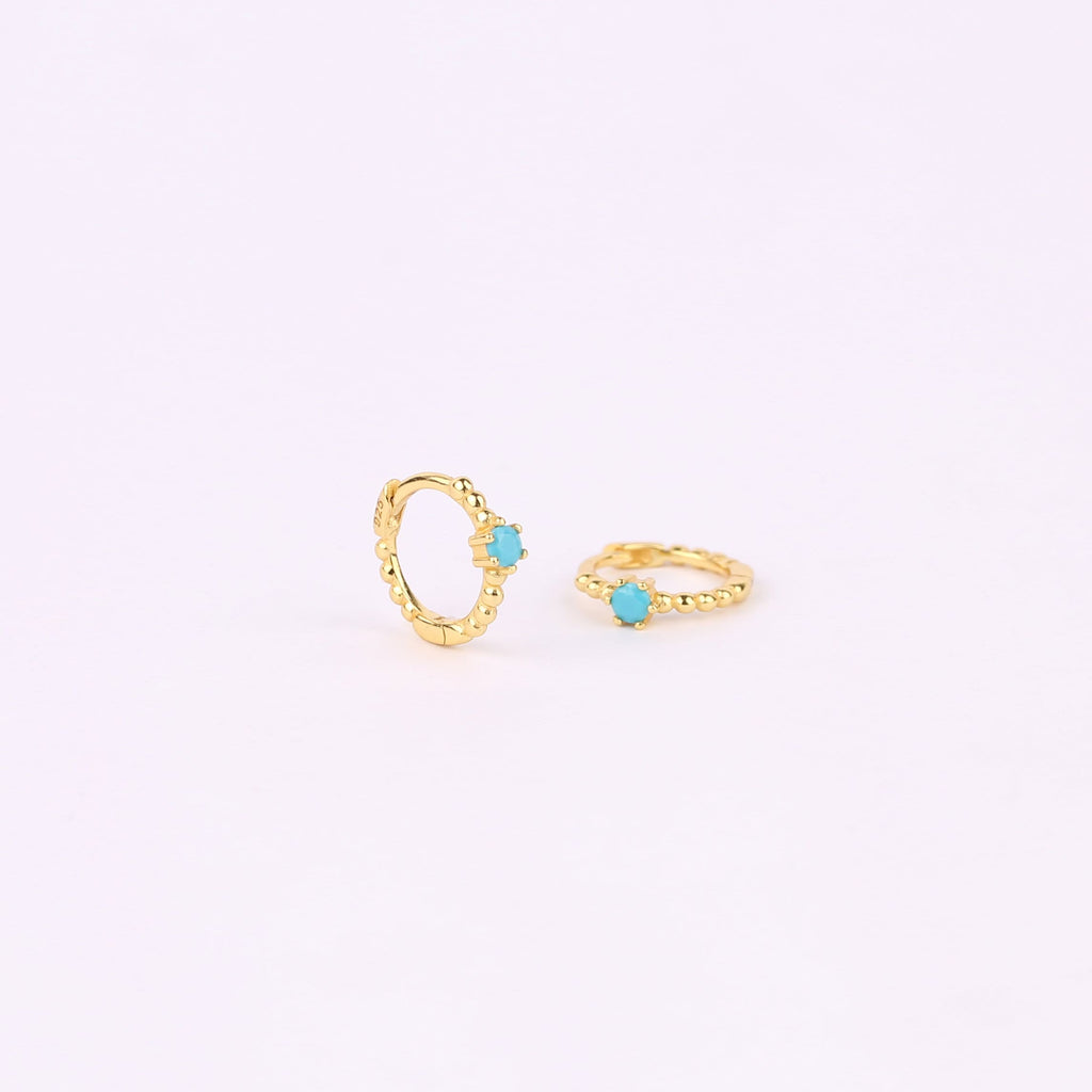 Gold Turquoise Charm Huggie Drop Hoop Earrings Set