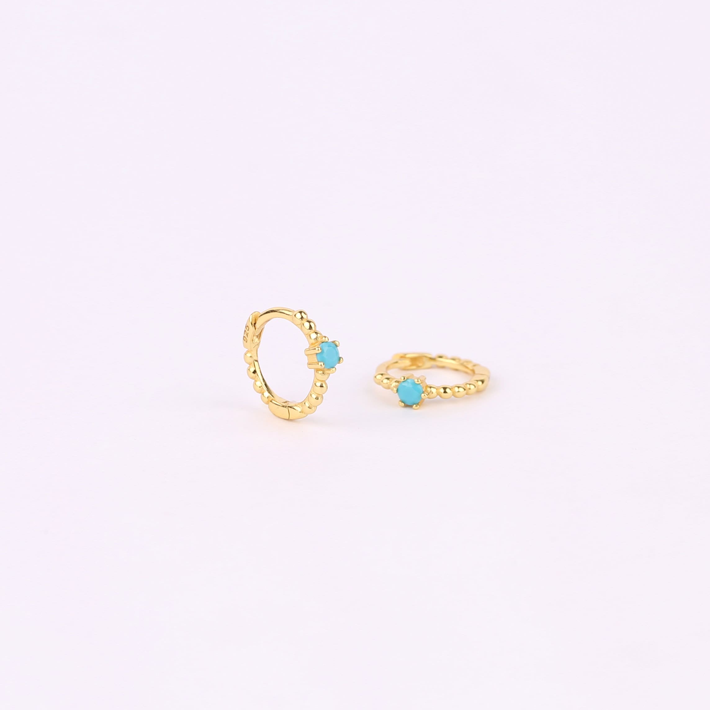 Gold Turquoise Charm Huggie Drop Hoop Earrings Set