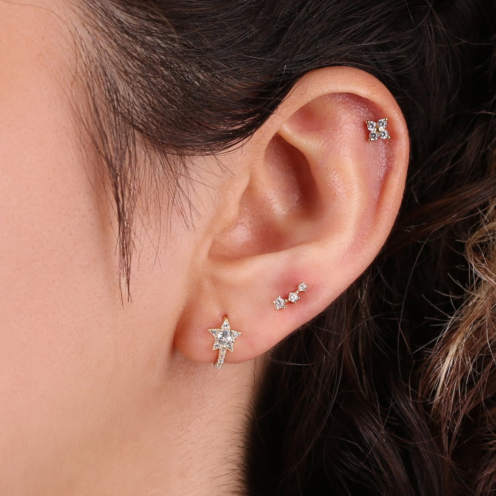 Tiny Pave Star Gold Huggie Hoop Earrings