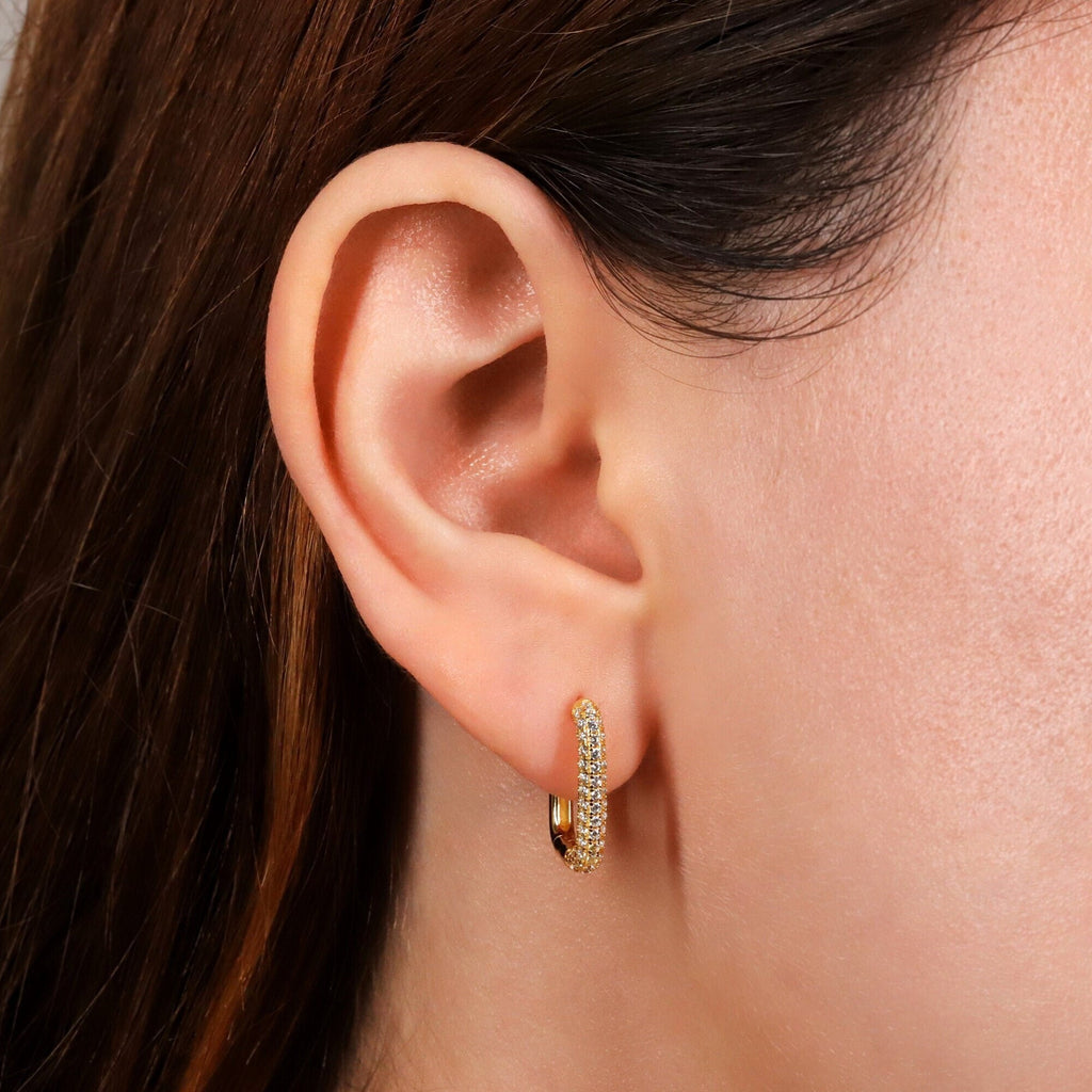 Dainty Gold Link Huggie Hoop Earrings Set