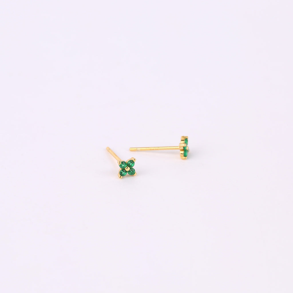 Tiny Emerald Flower Stud Earrings
