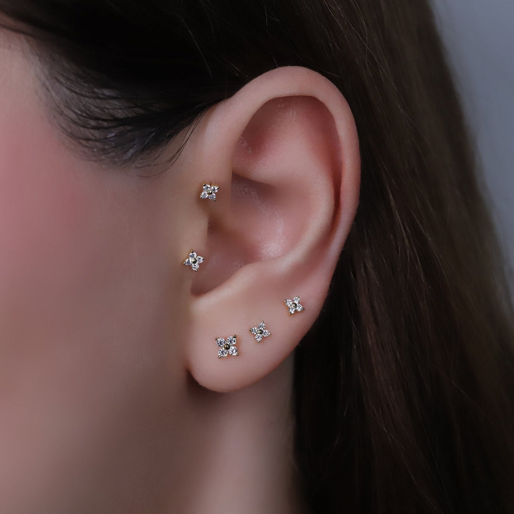 Tiny Emerald Flower Stud Earrings