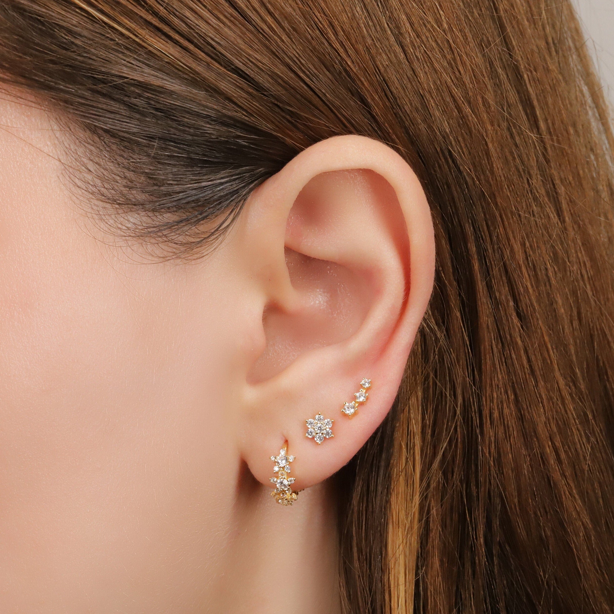 Dainty Diamond CZ Climber Stud Earrings