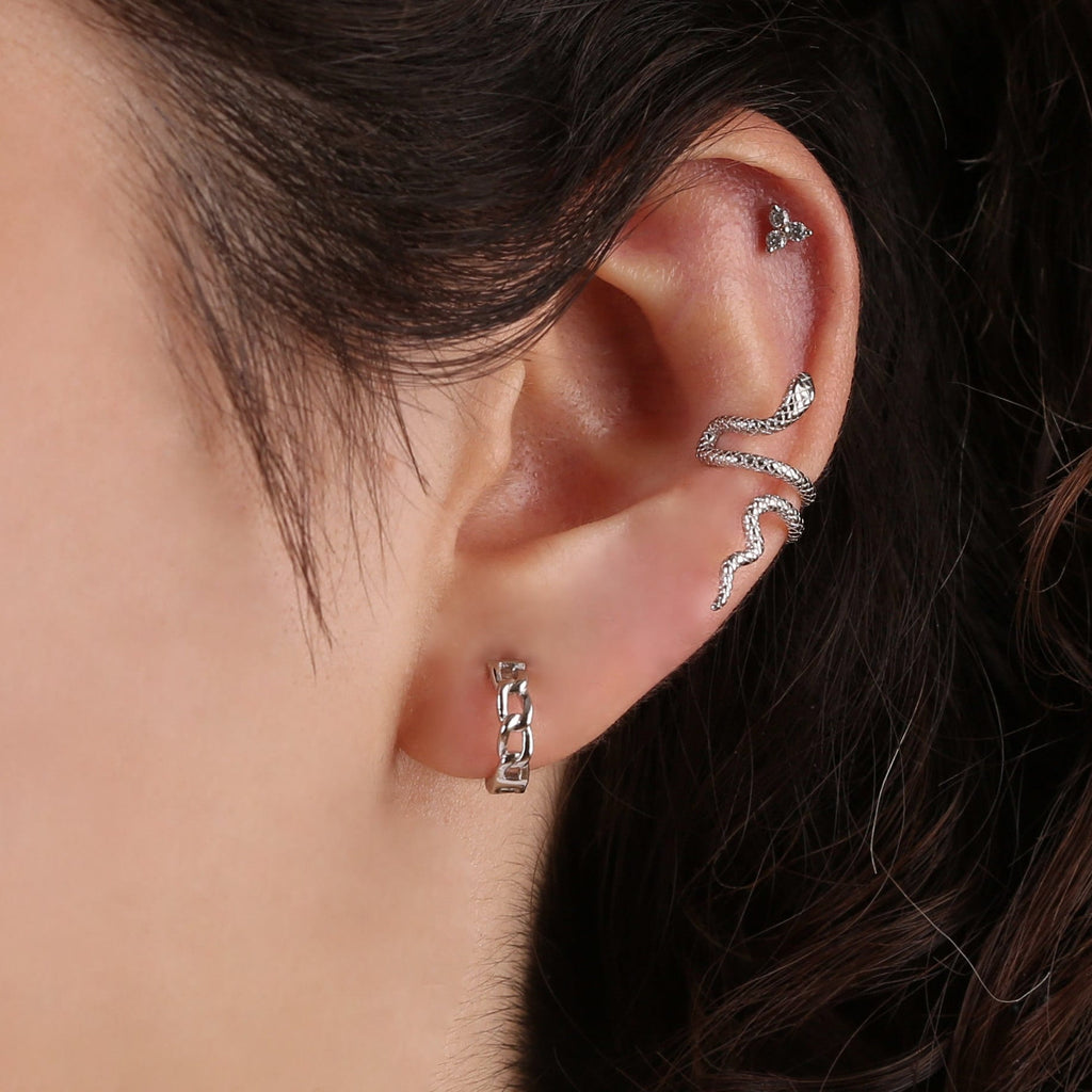 Tiny Gold Curb Chain Huggie Hoop Earrings