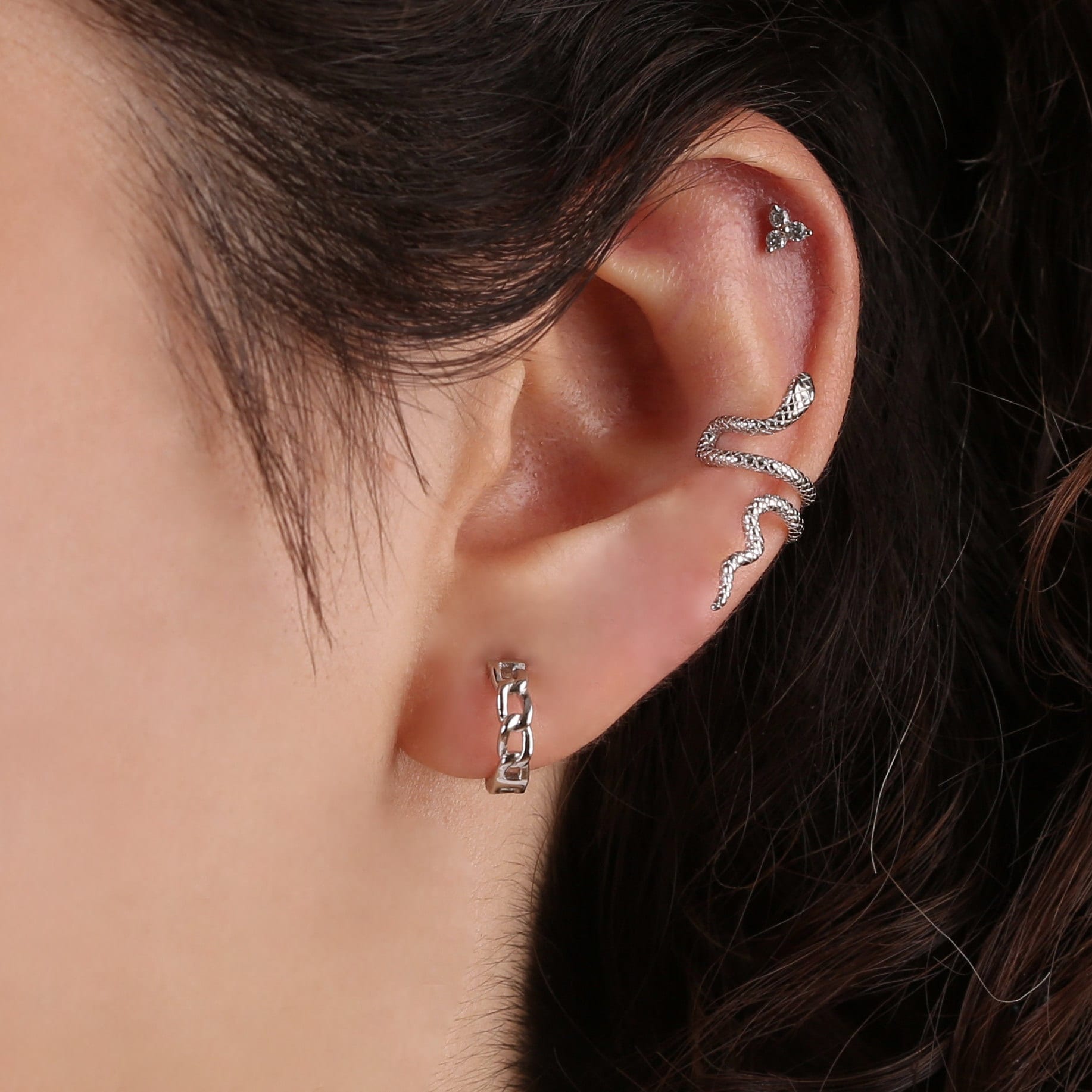 Tiny Gold Curb Chain Huggie Hoop Earrings