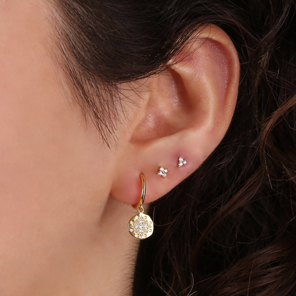 Tiny Flower CZ Ball Back Stud Earrings