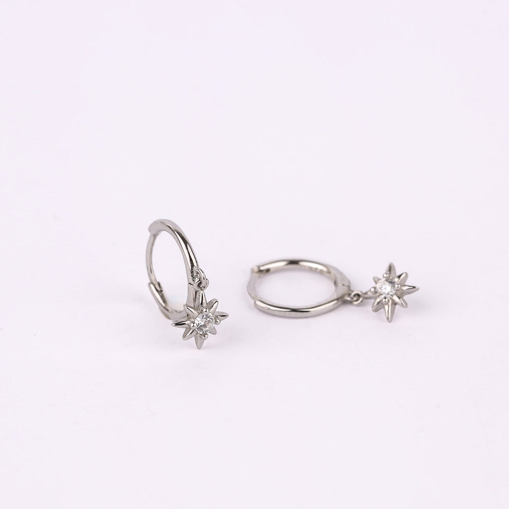 Black Star Charm Huggie Drop Hoop Earrings