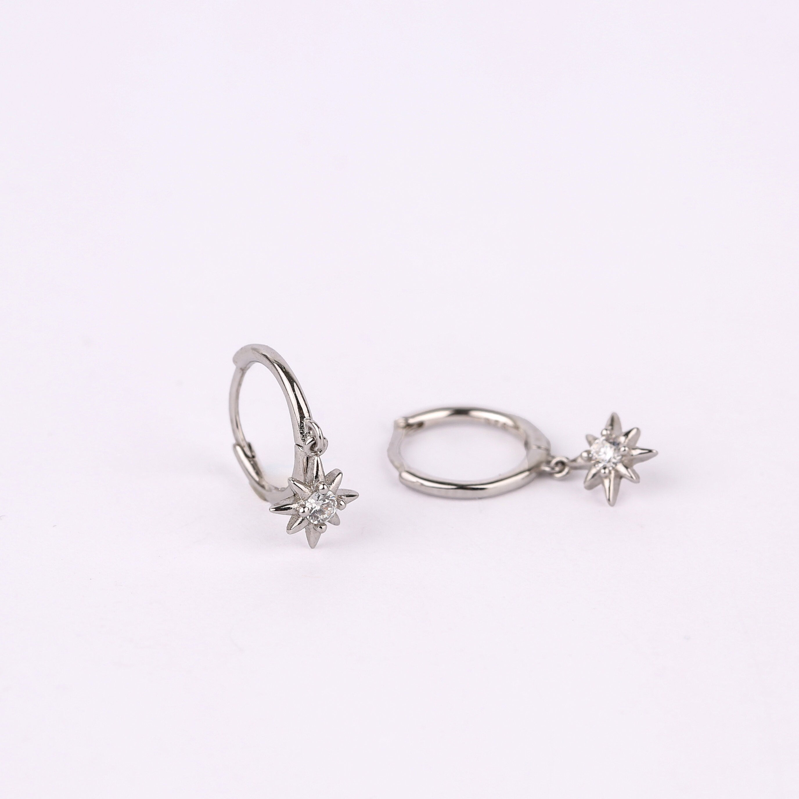 Black Star Charm Huggie Drop Hoop Earrings