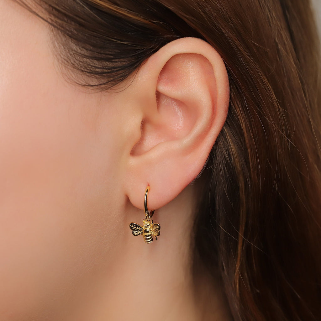 Bee Charm Dangle Hoop Earrings