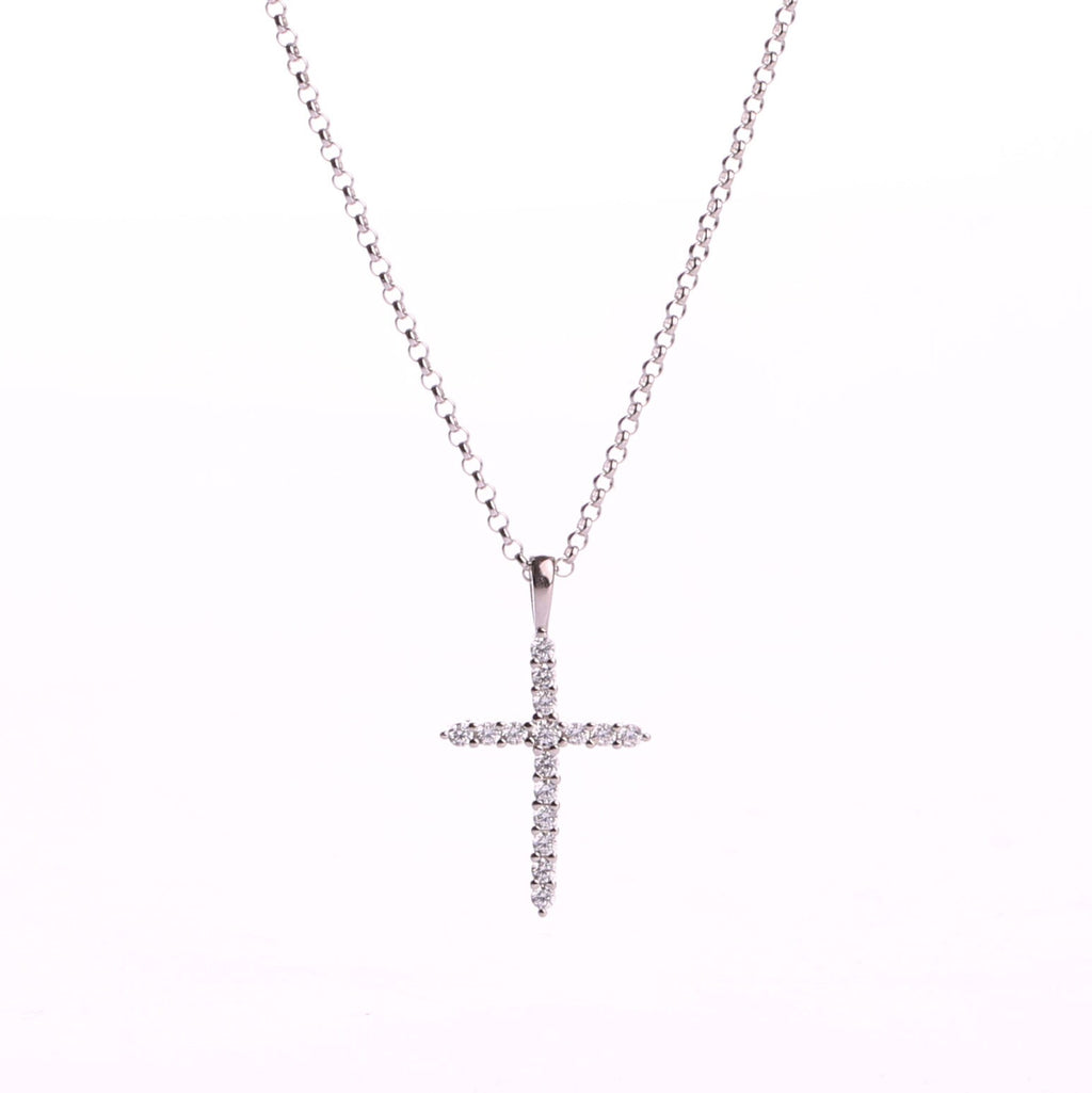 CZ Cross Necklace, Dainty Gold Silver Cross Pendant