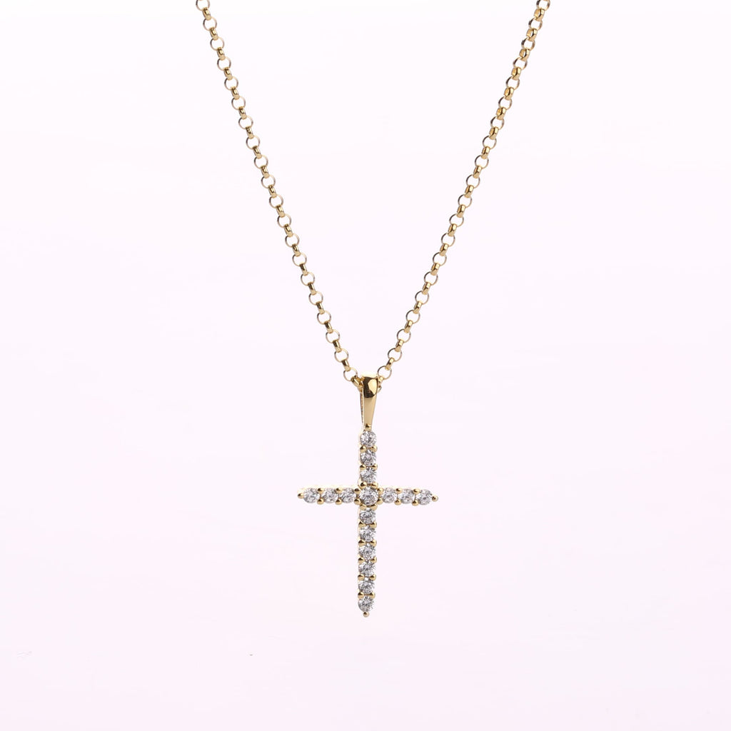CZ Cross Necklace, Dainty Gold Silver Cross Pendant
