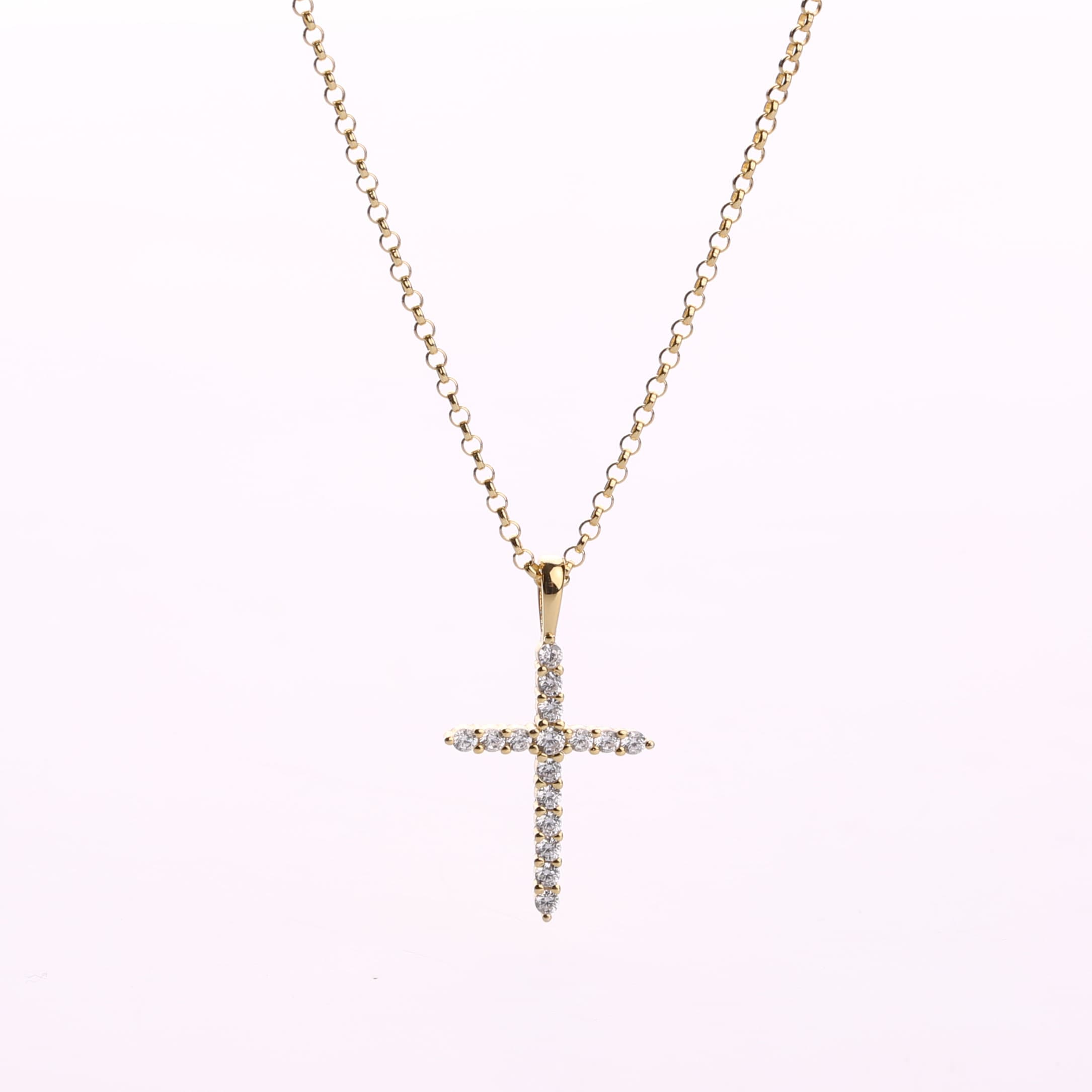 CZ Cross Necklace, Dainty Gold Silver Cross Pendant