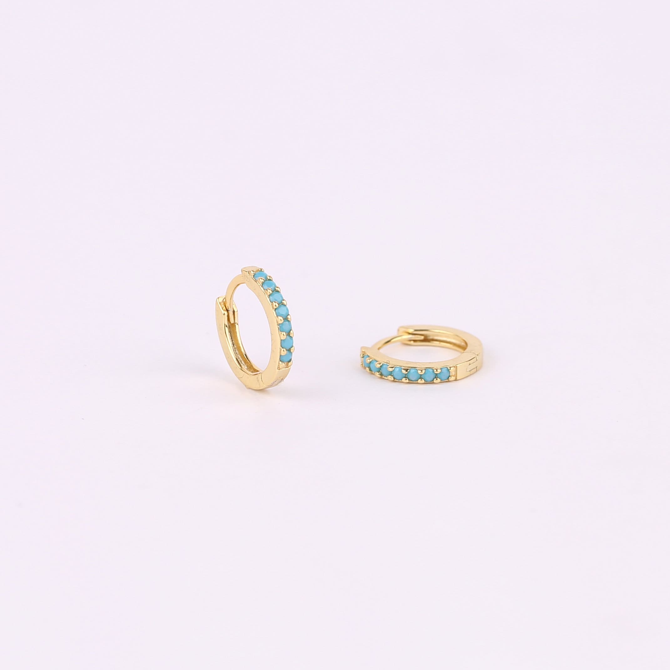 Tiny Turquoise Huggie Hoop Earrings