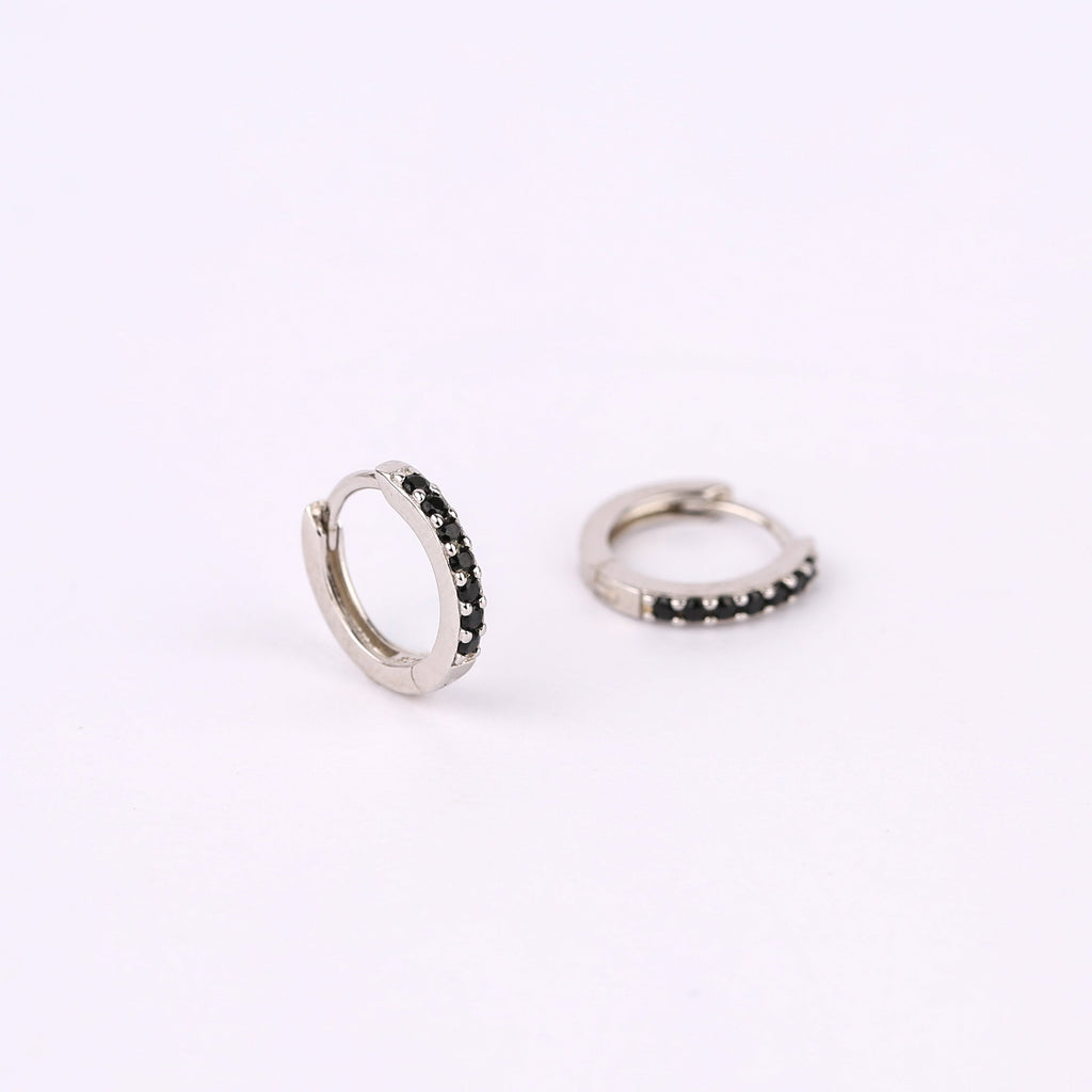 Tiny Black Stone Huggie Hoop Earrings