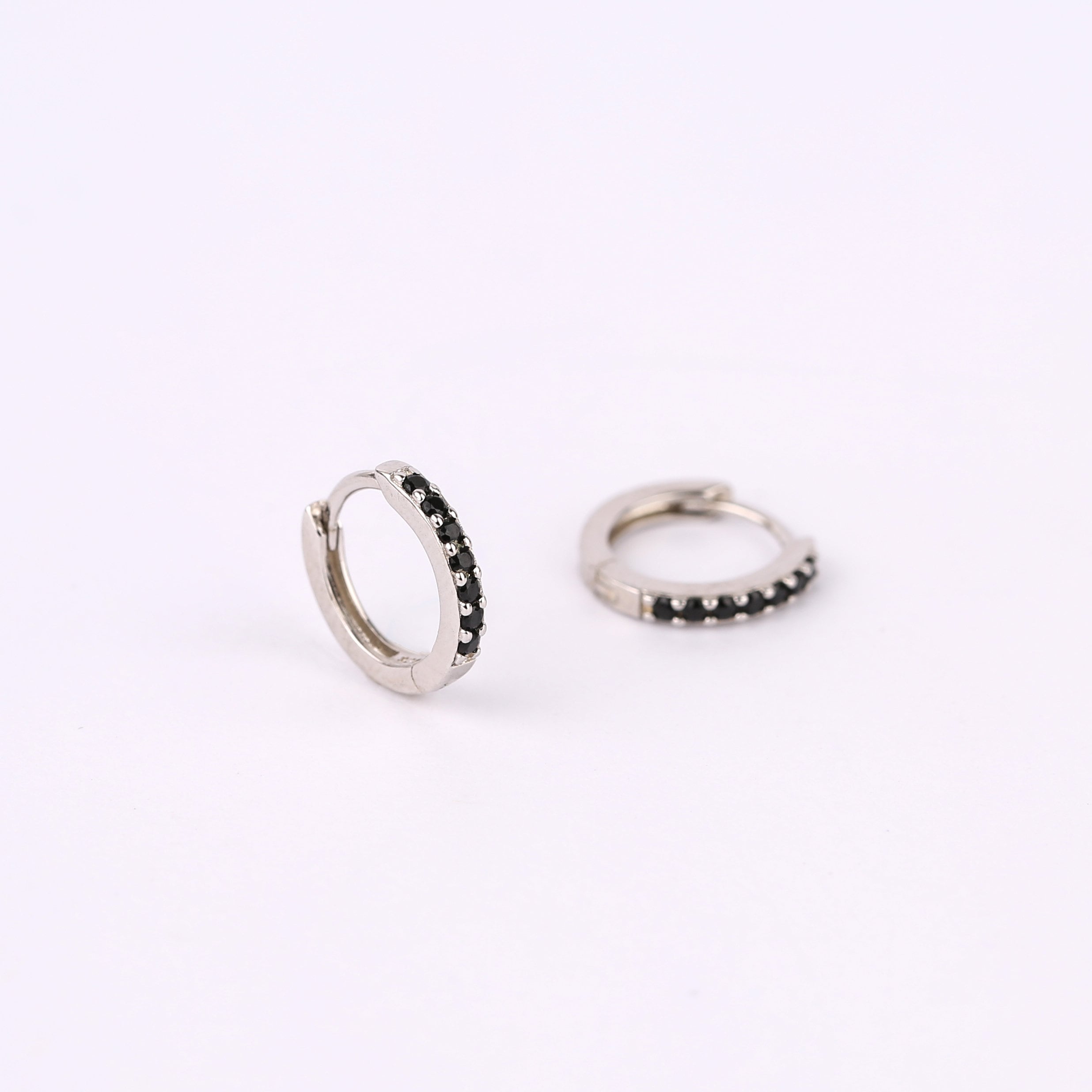 Tiny Black Stone Huggie Hoop Earrings