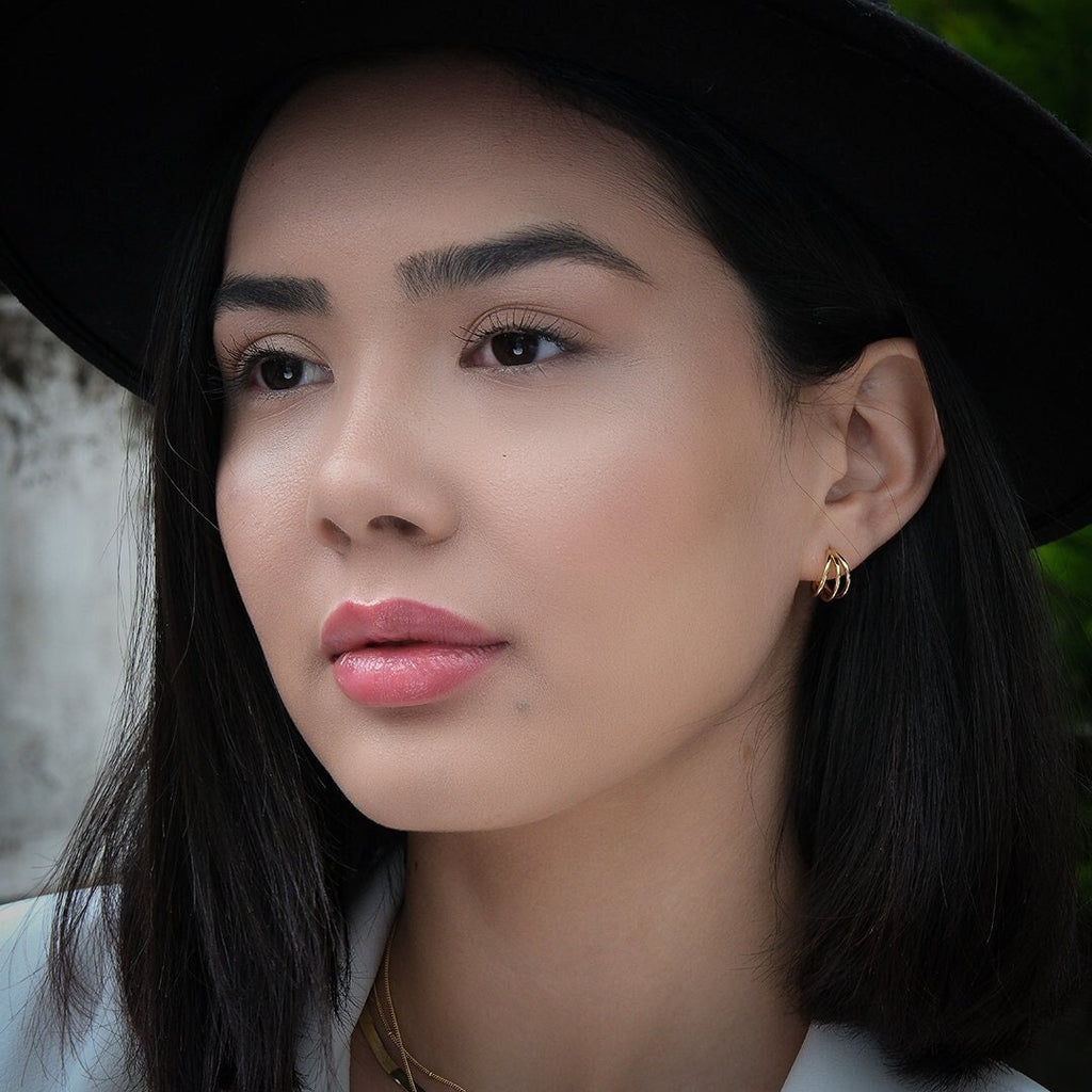 Triple Band Hoop Stud Earrings