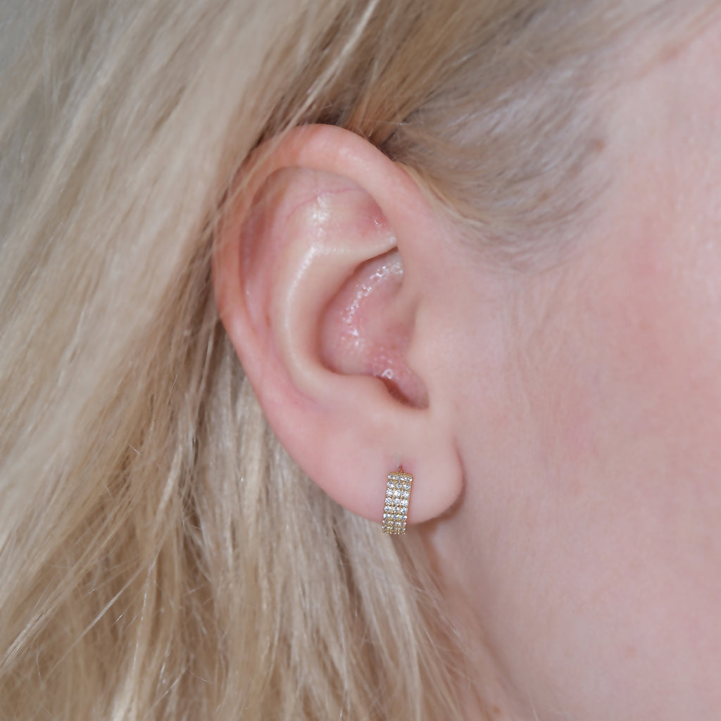 Triple Paved Huggie Hoop Earrings