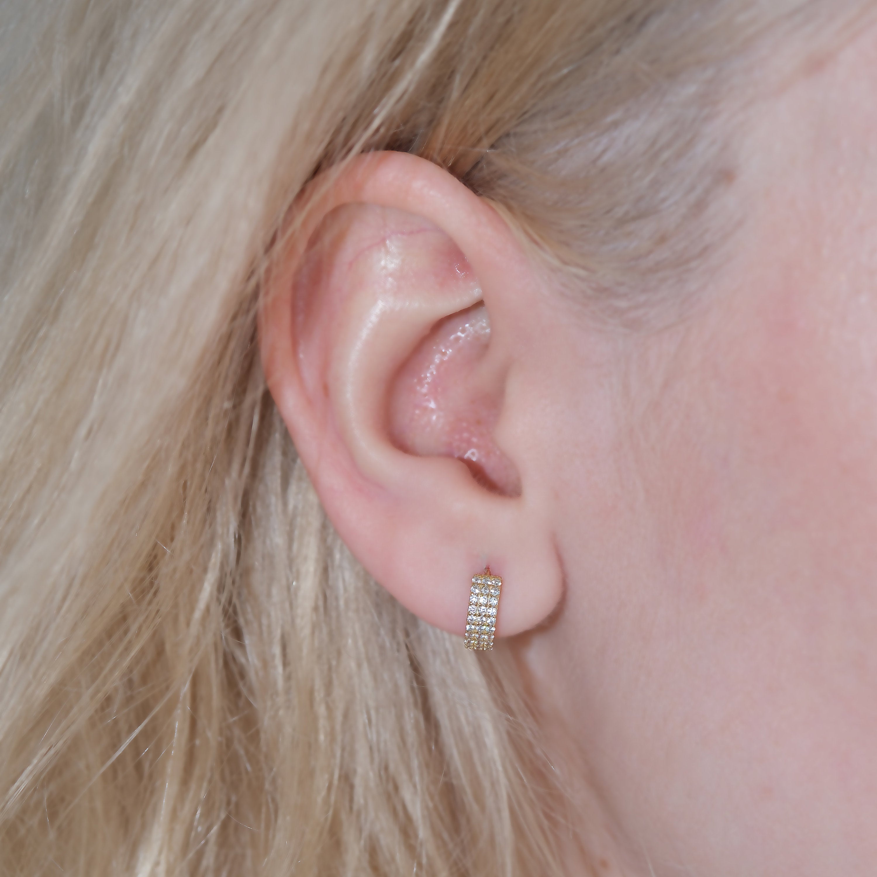 Triple Paved Huggie Hoop Earrings