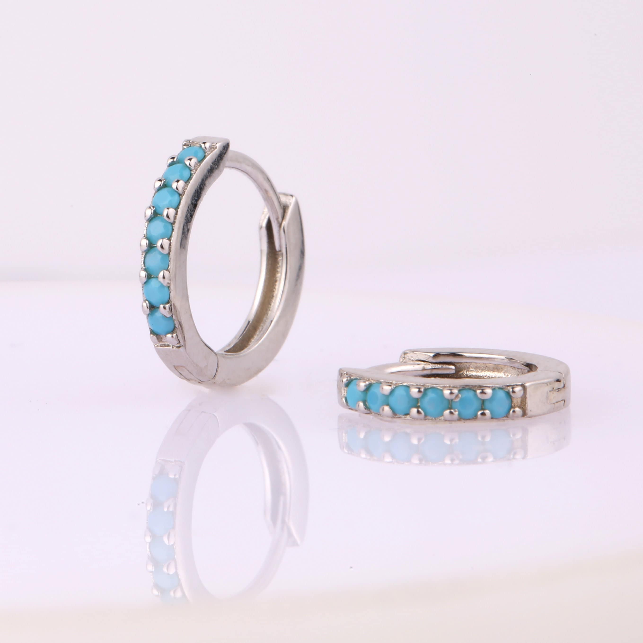 Tiny Turquoise Huggie Hoop Earrings