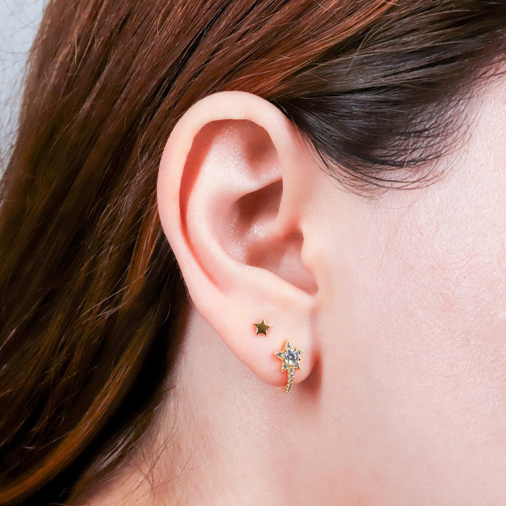 Tiny Pave Star Gold Huggie Hoop Earrings
