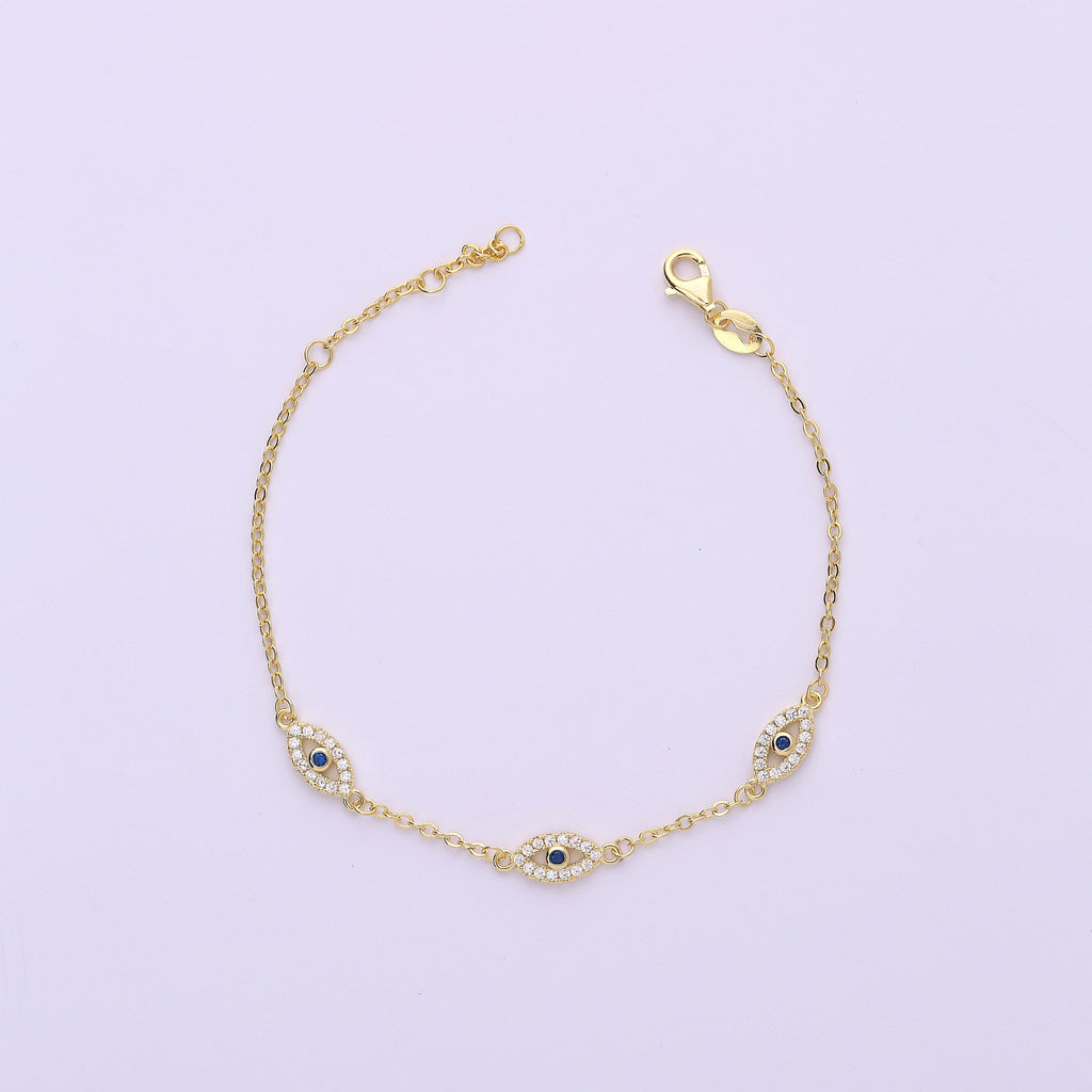 CZ Diamond Triple Evil Eye Bracelet