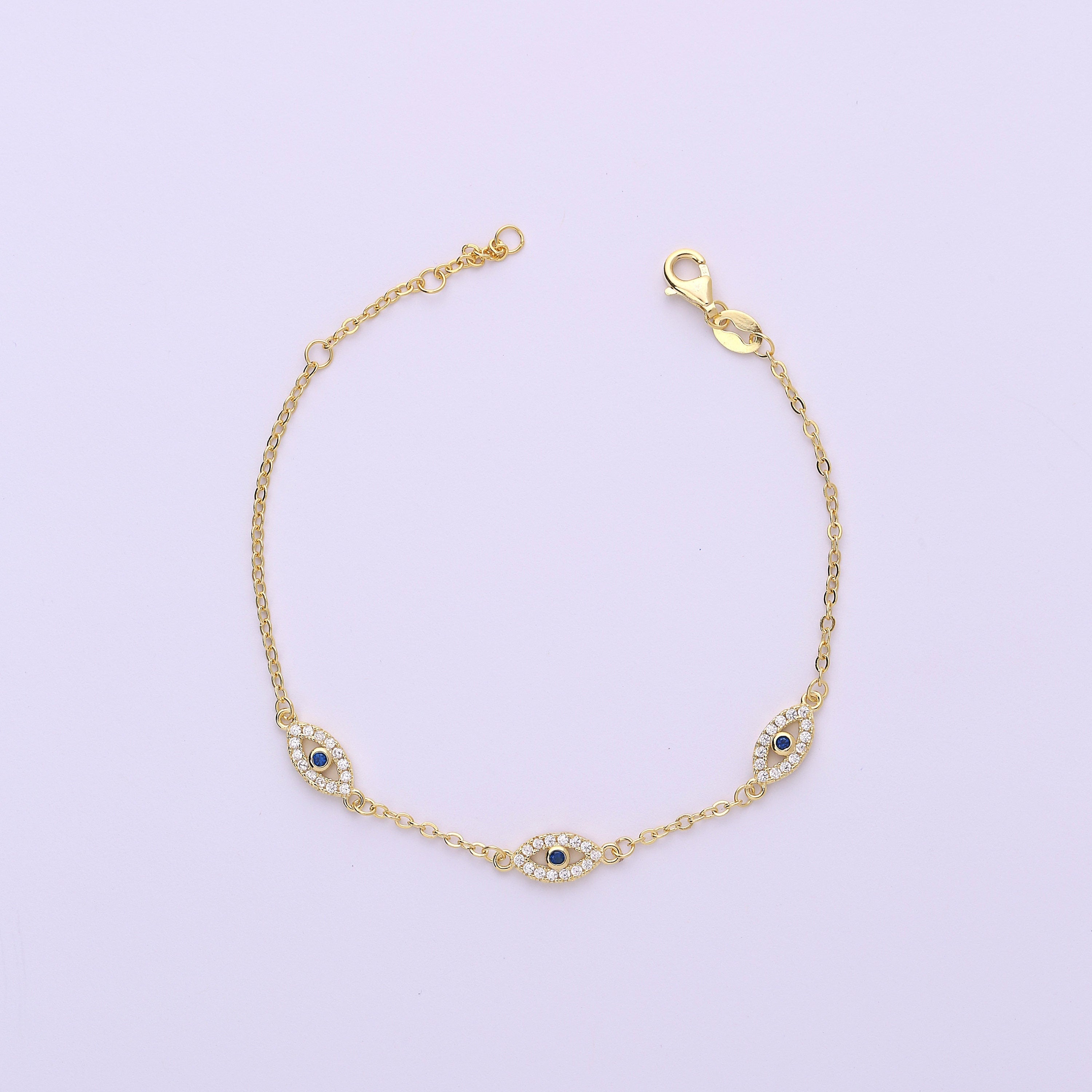 CZ Diamond Triple Evil Eye Bracelet