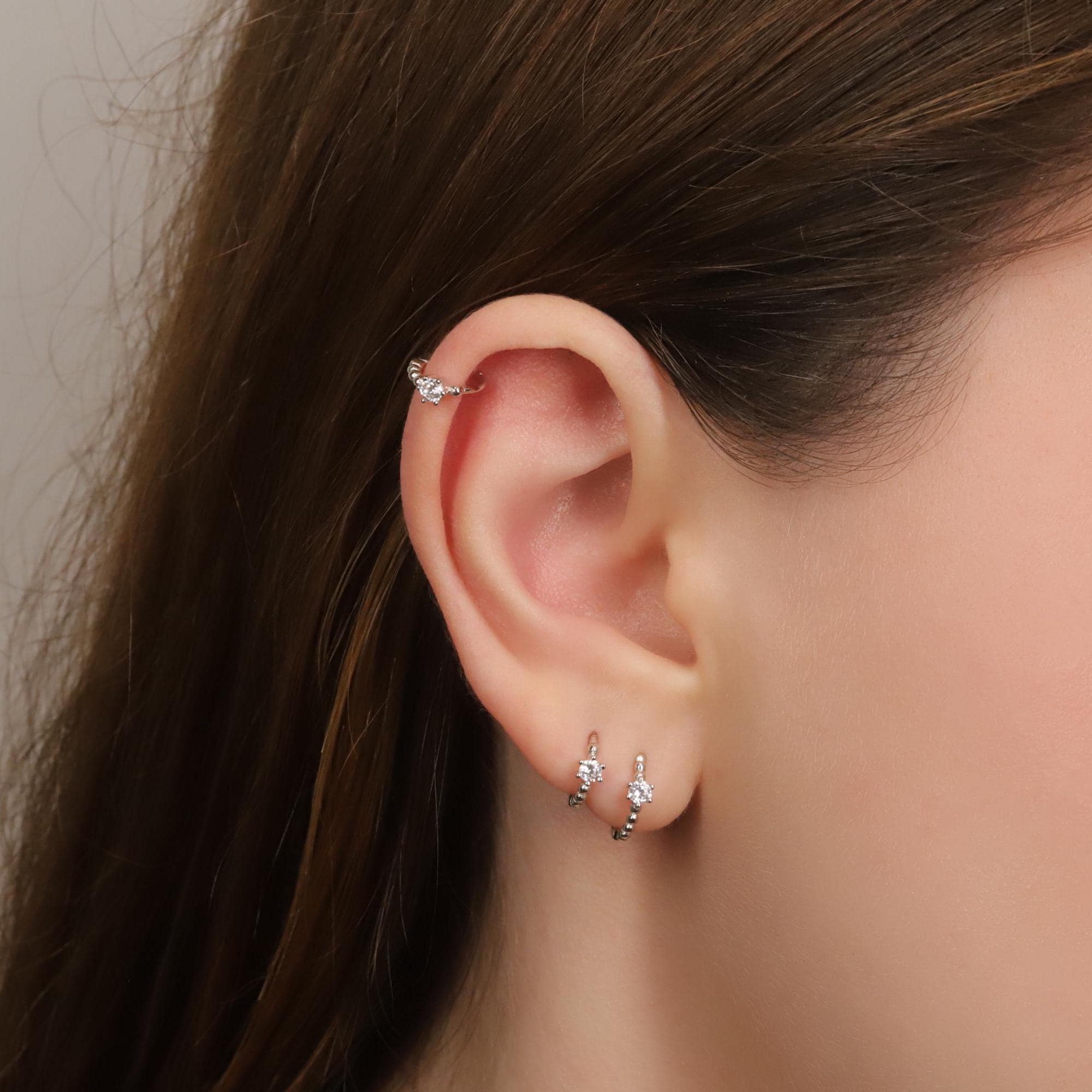 Diamond CZ Beaded Gold Huggie Hoop Earrings Set for Multiple