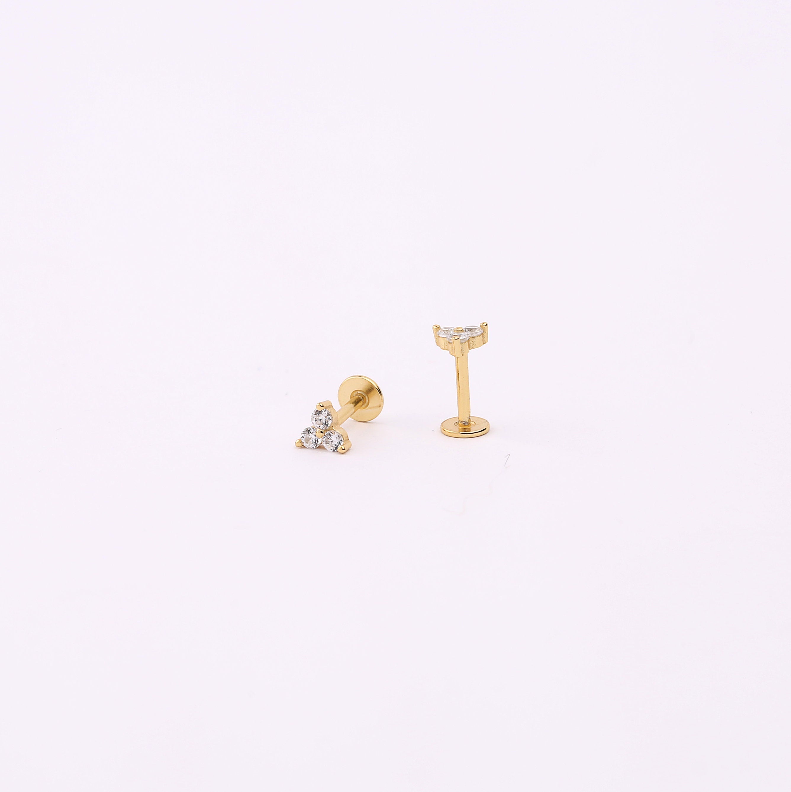 18g Gold Flower Shape Diamond CZ Threadless End Push Pin