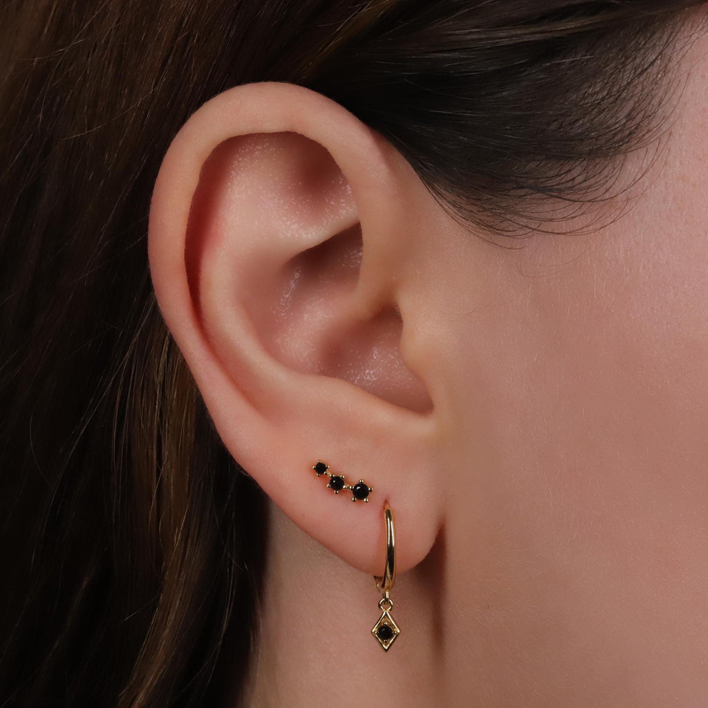 Diamond CZ Dangle Drop Hoops Earrings