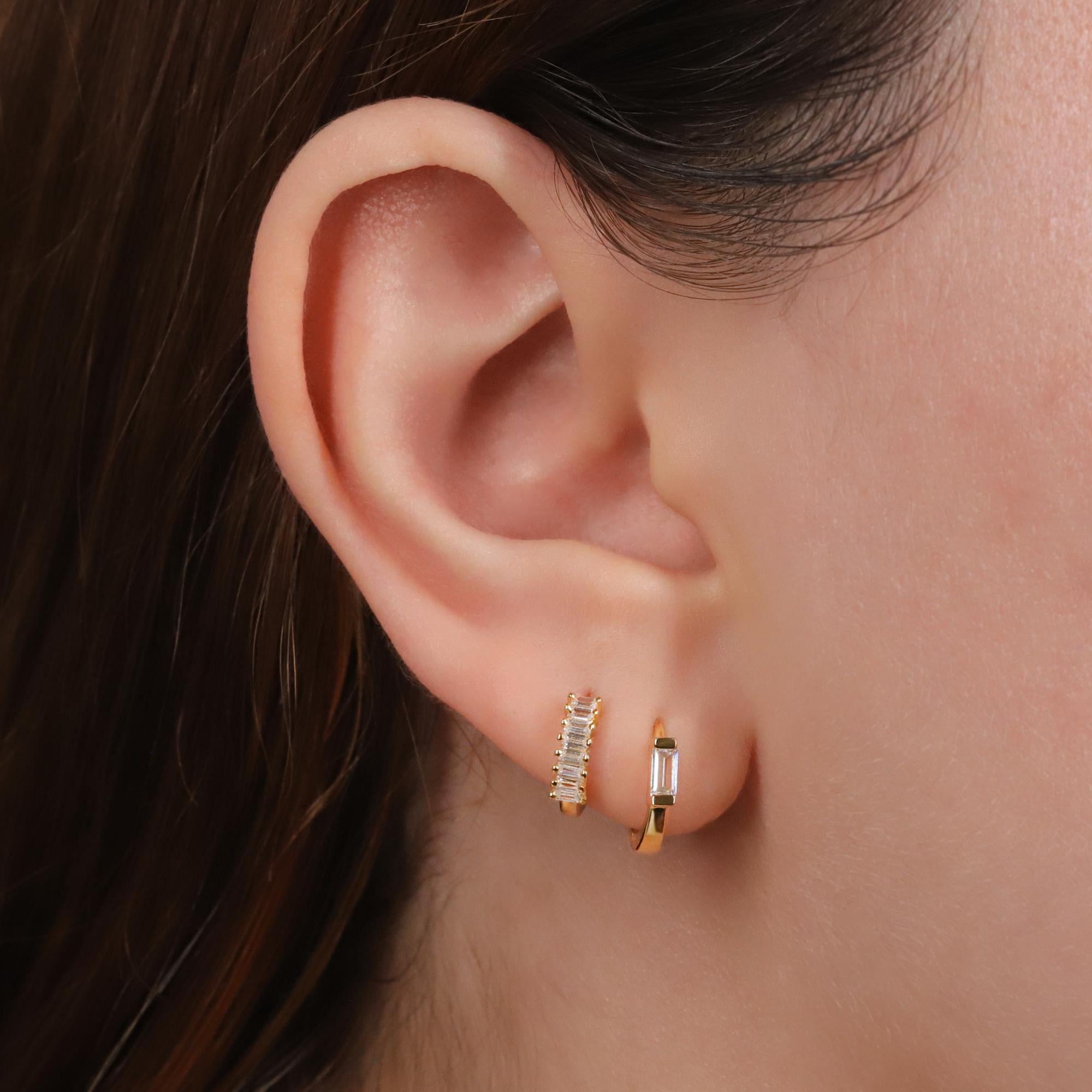 Diamond CZ Huggie Hoop Earrings