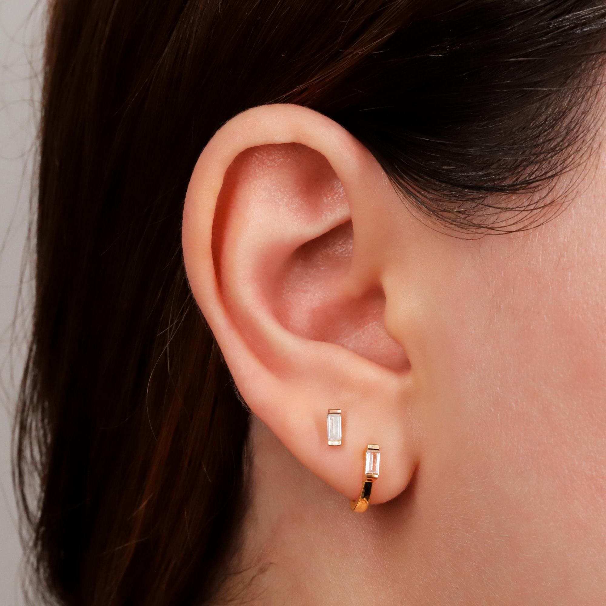 Diamond CZ Huggie Hoop Earrings