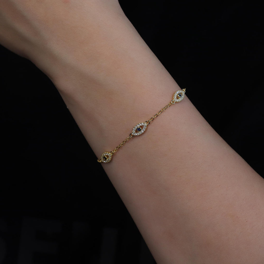 CZ Diamond Triple Evil Eye Bracelet