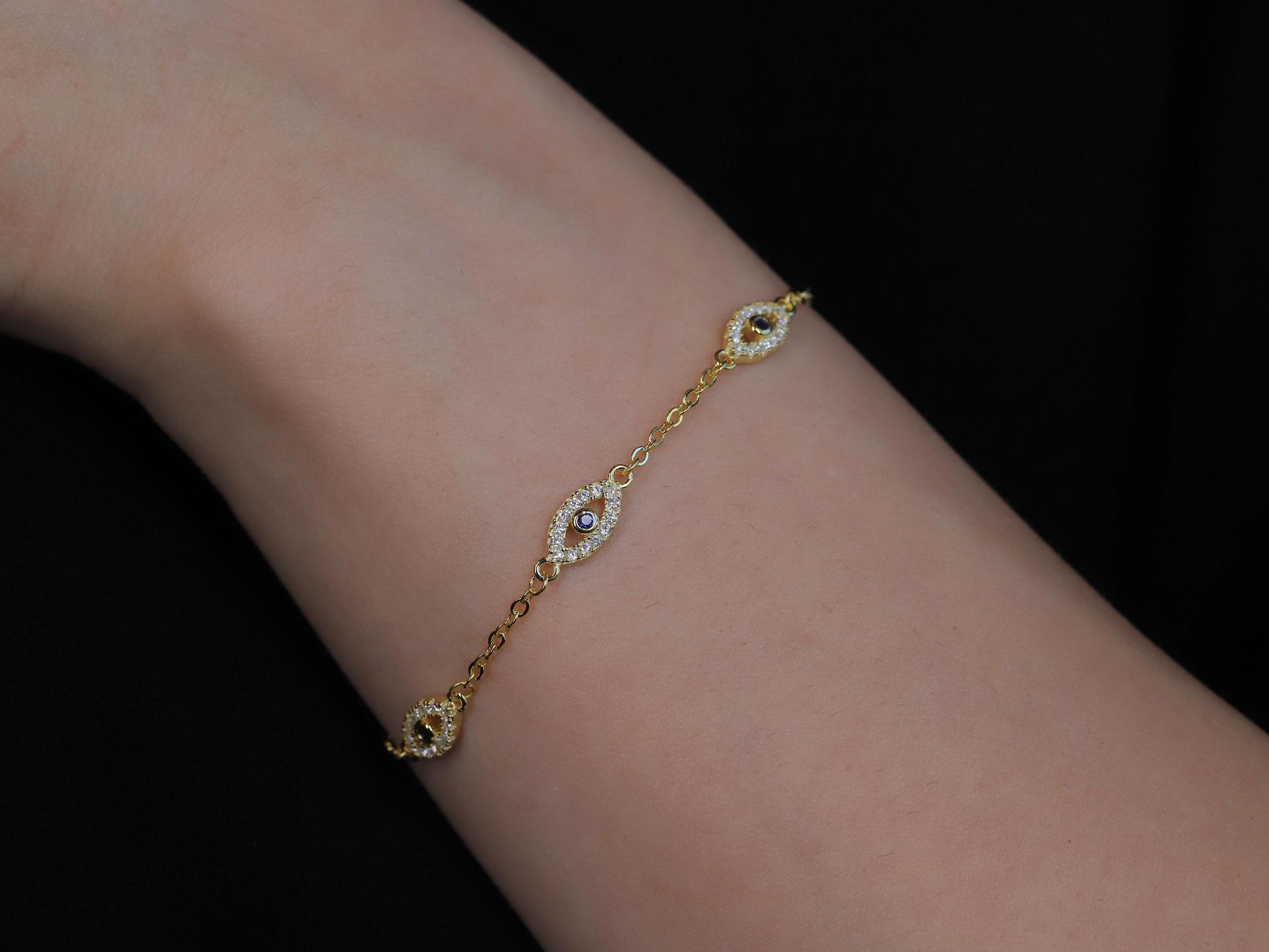 CZ Diamond Triple Evil Eye Bracelet