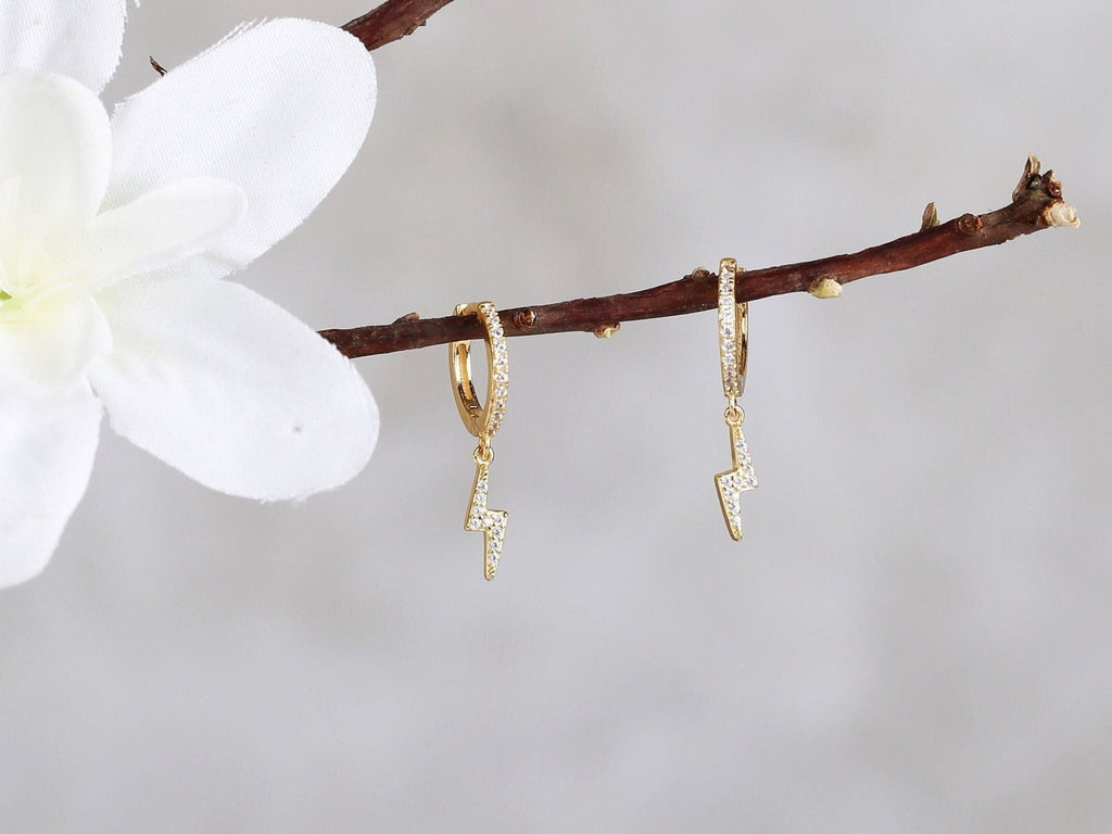 Lightning Bolt Huggie Drop Hoop Earrings